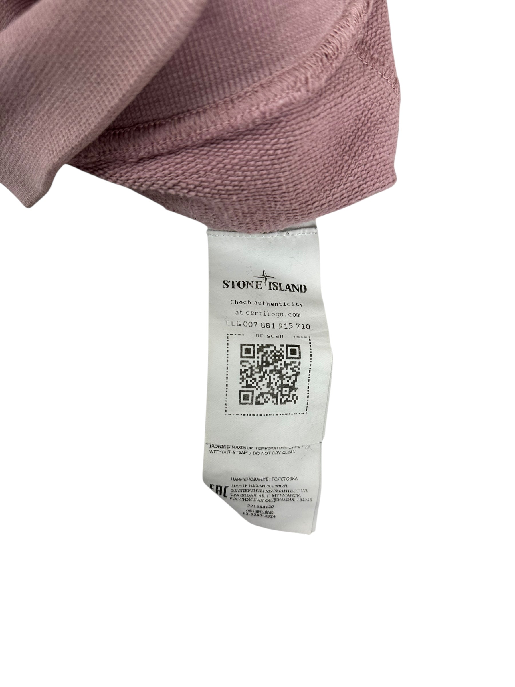 Hoodie Stone Island rose taille L - Logo et étiquette
