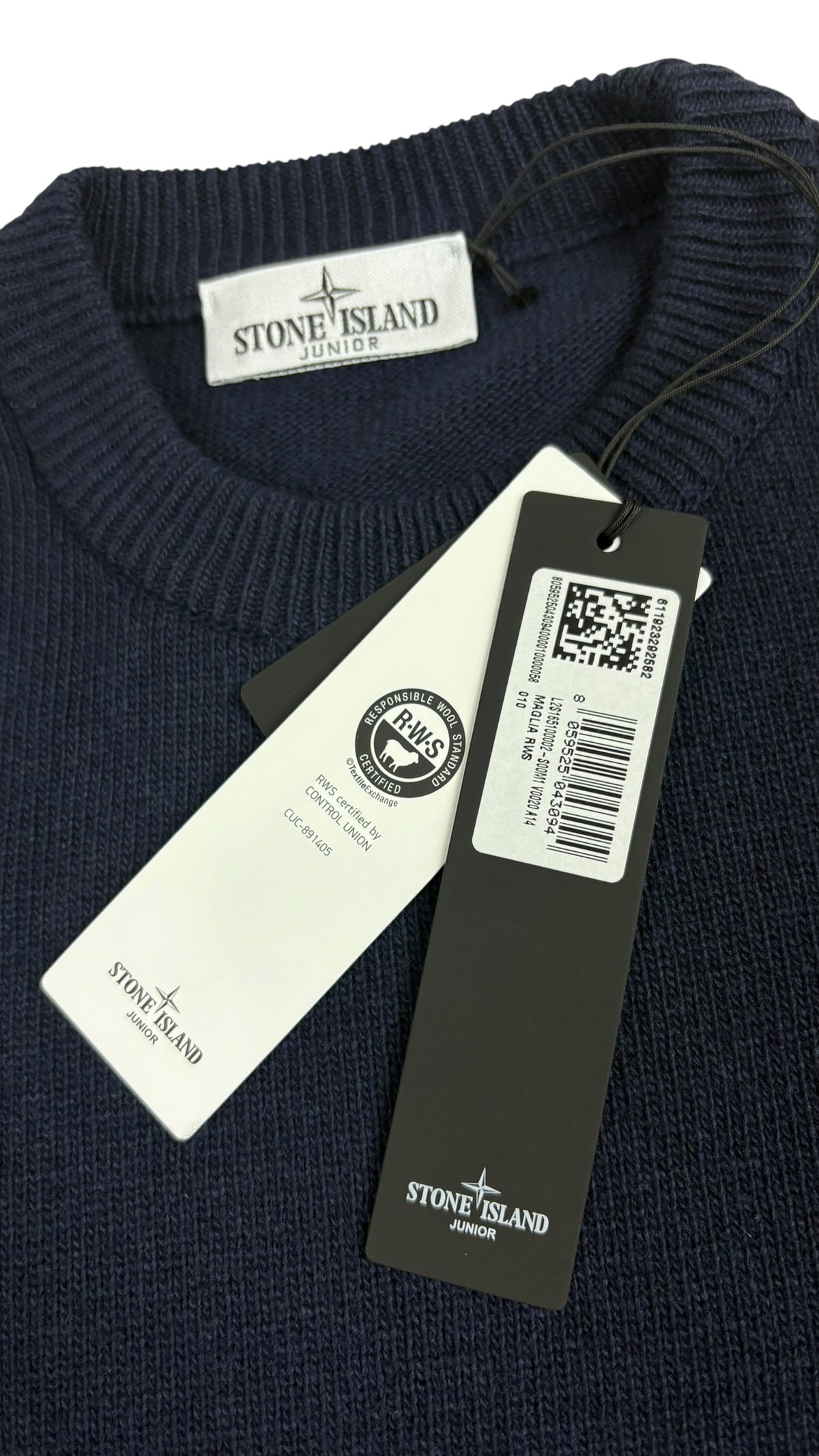 Pull Stone Island Junior maille coton bleu marine 14 ans neuf - vue 4/5