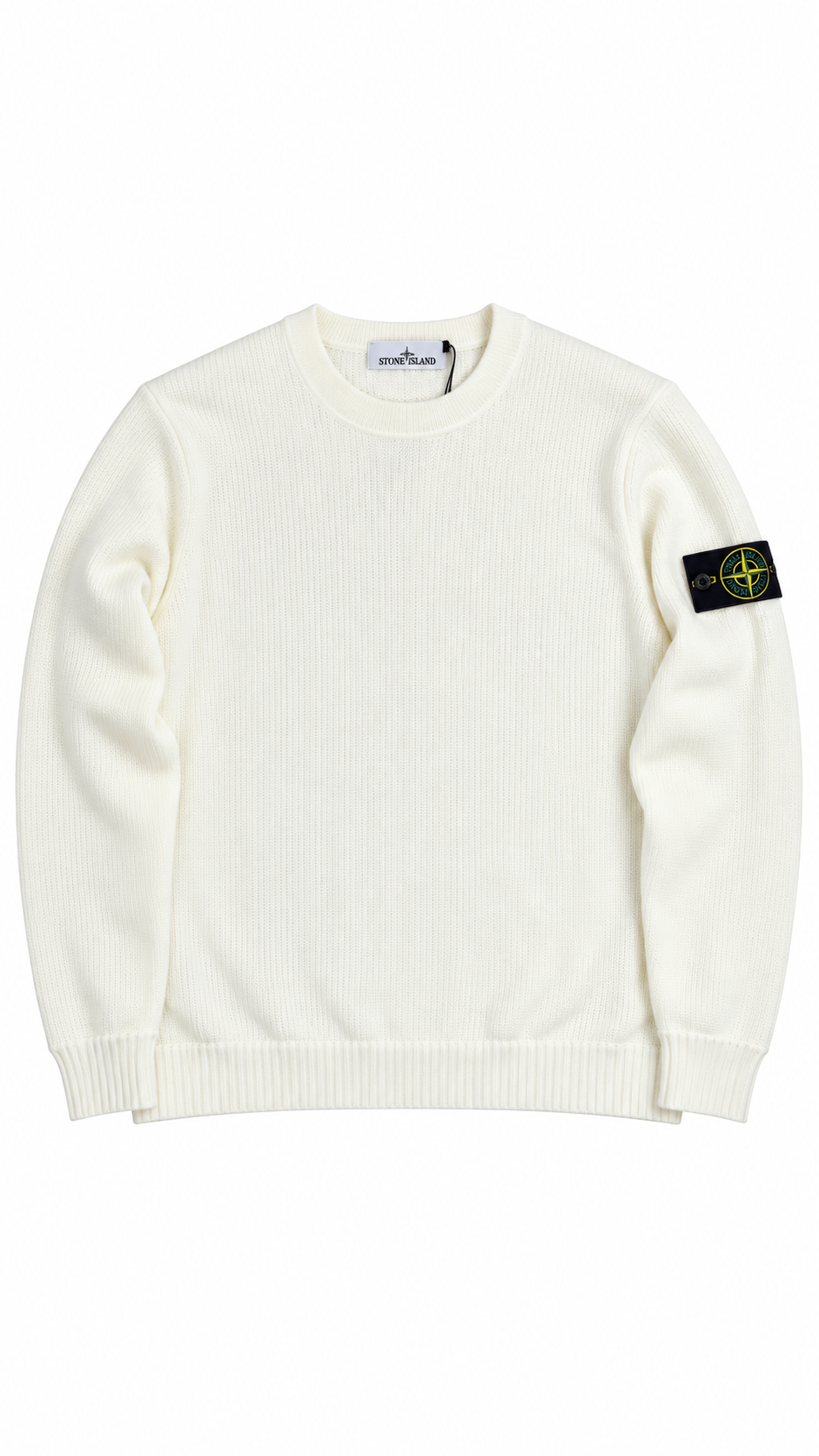 Pull Crewneck Stone Island Micro Stitch Coton Bio Ivory blanc cassé, neuf — vue 1