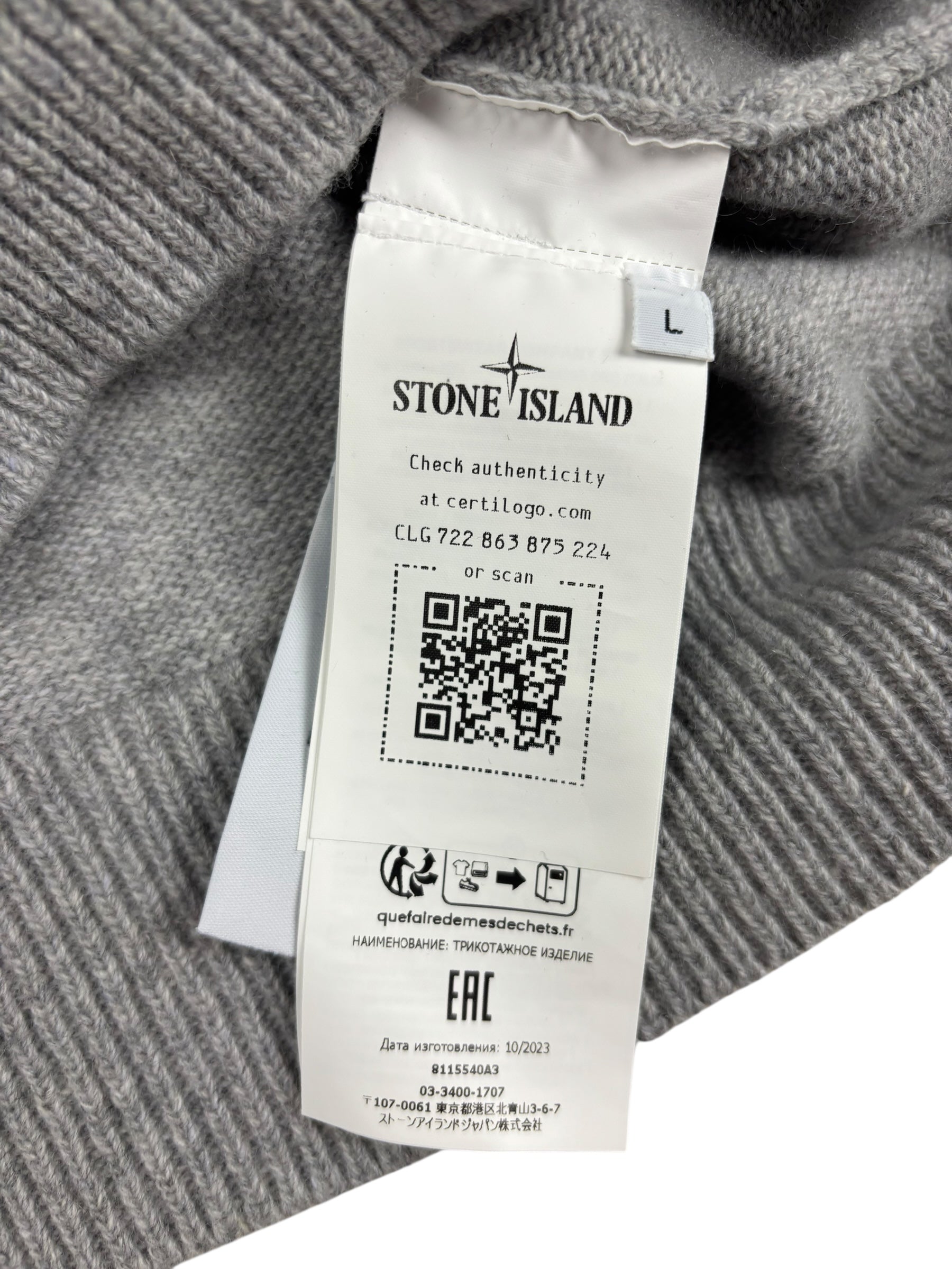 Pull Stone Island gris taille L - Logo et étiquette