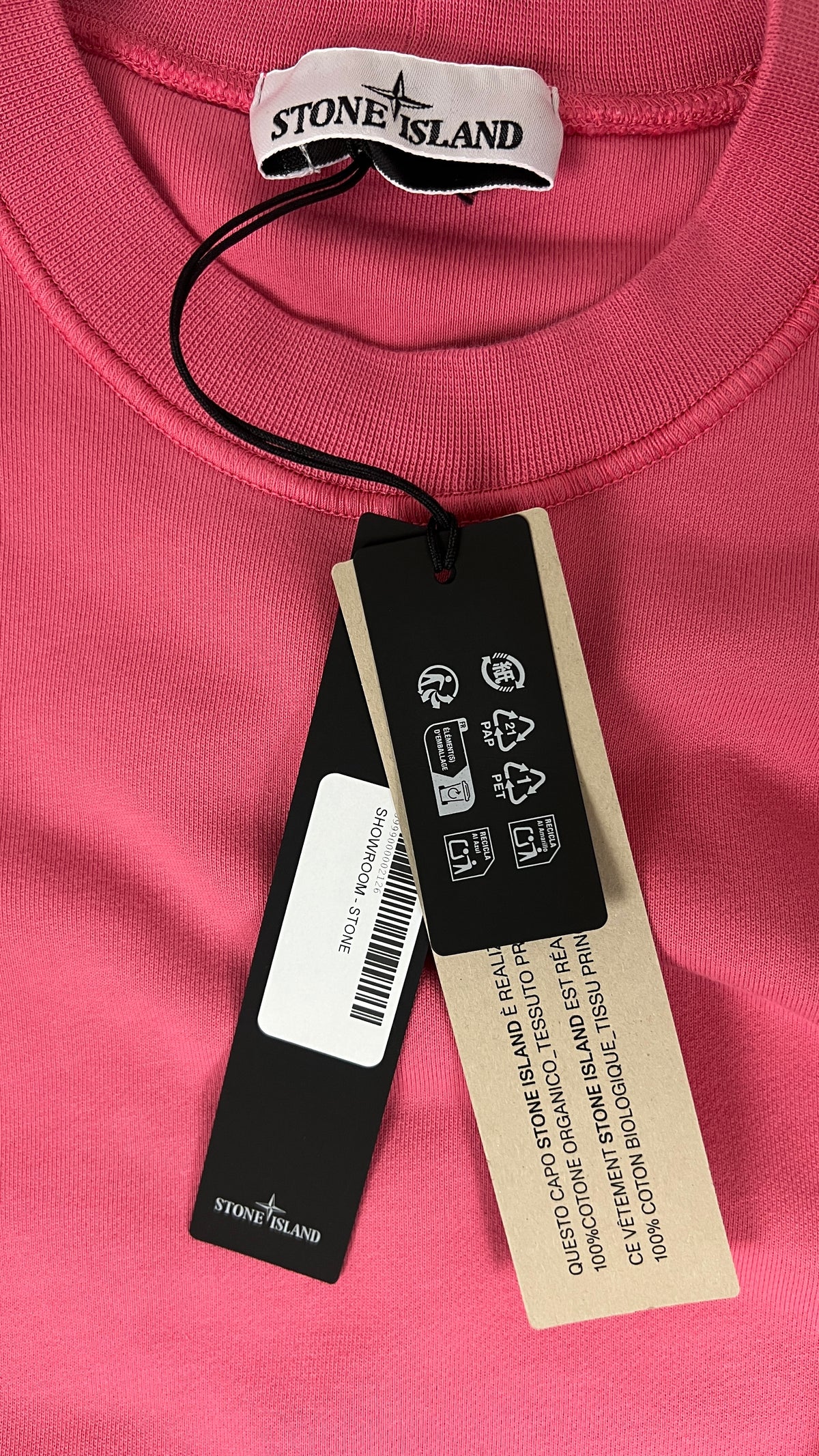 Sweat-shirt Crewneck Stone Island Organic Cotton Fleece Geranium rose, détail étiquettes et finitions — vue 5