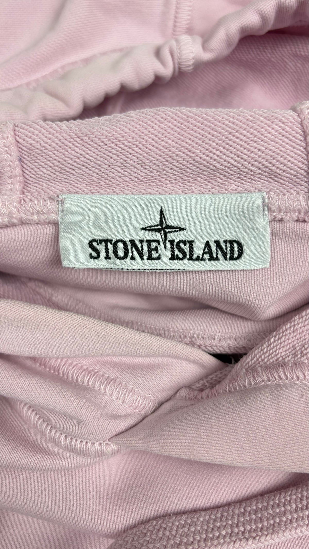 Sweat-shirt Hoodie Stone Island Cotton Fleece rose taille L, détail étiquettes et finitions — vue 3