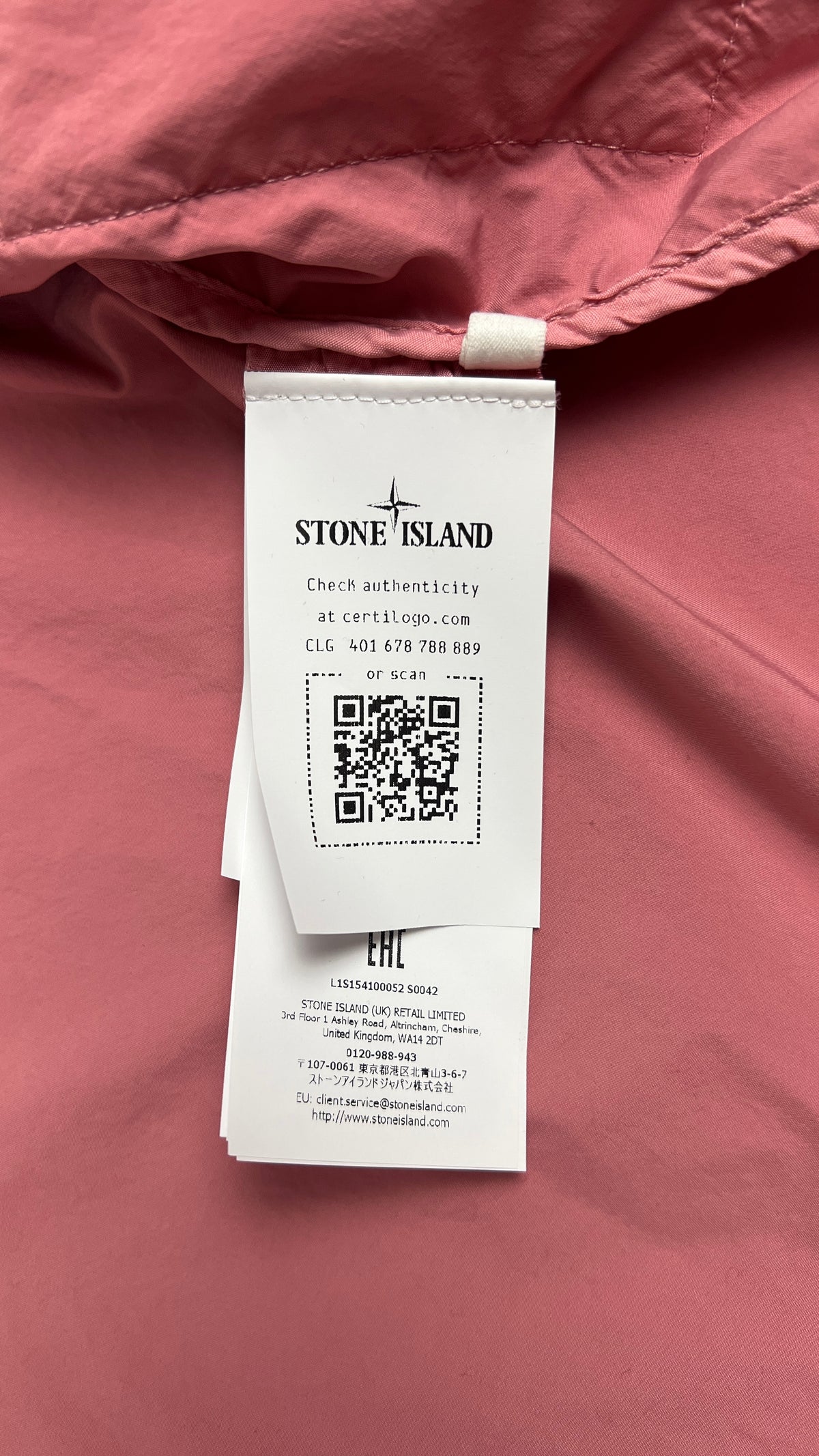 Veste à Capuche Stone Island Light Compact Touch Poly-TC Oleander rose, détail étiquettes et finitions — vue 4