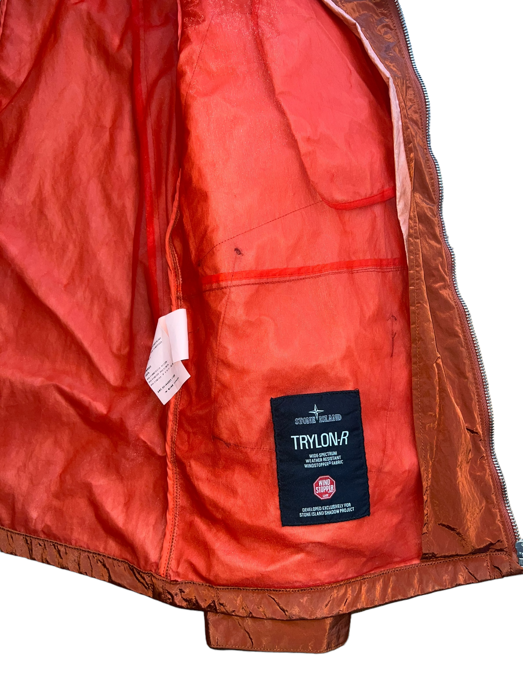 Veste Stone Island orange taille L - Logo et étiquette