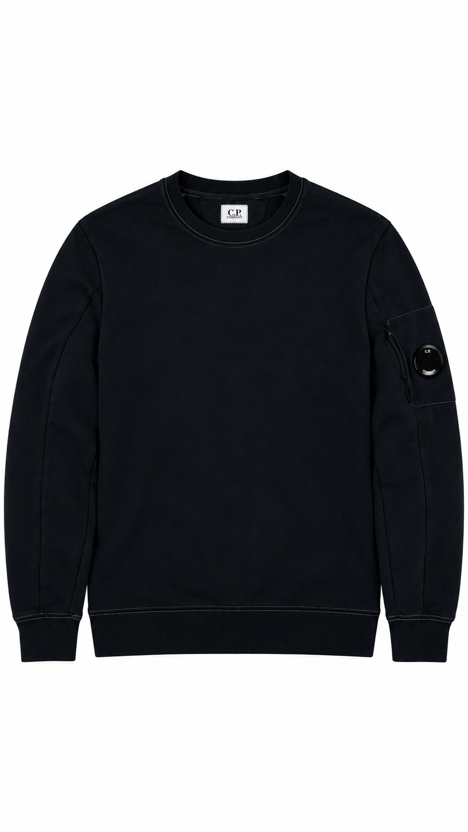 Sweat-shirt Crewneck C.P Company Lens Surpiqûres Contrastées Marine Taille M – vue de face – NB08 Shop