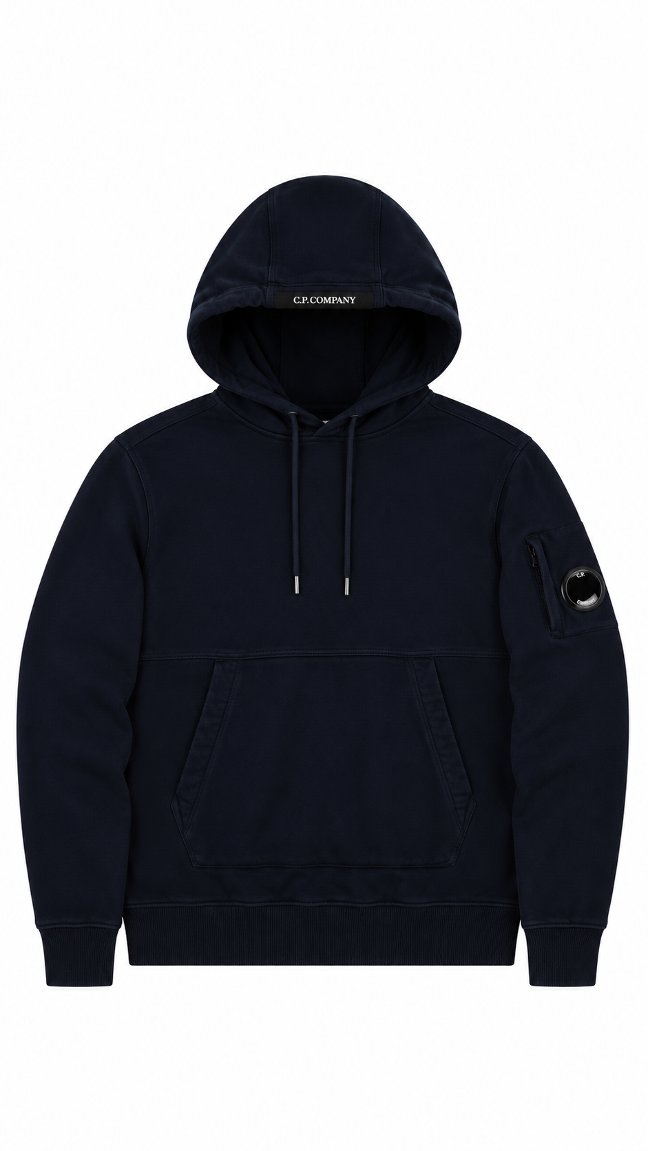 Sweat-shirt Hoodie C.P Company Lens Bande Logo Marine Taille M – vue de face – NB08 Shop