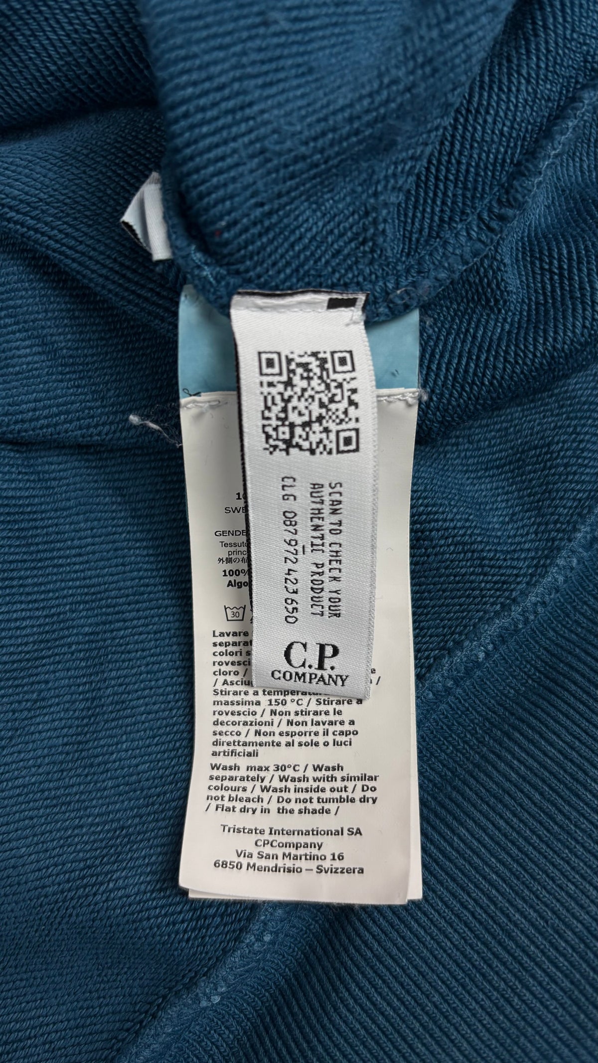 Sweat-shirt Hoodie C.P Company Resist Dyed Logo Brodé Bleu Pétrole Taille S – photo complémentaire 3 – NB08 Shop