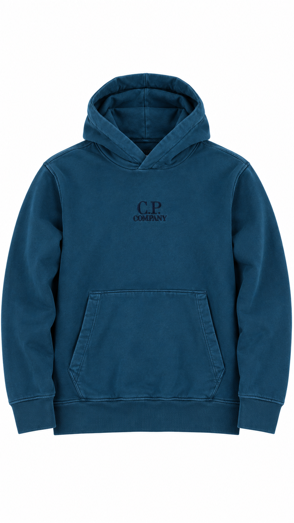 Sweat-shirt Hoodie C.P Company Resist Dyed Logo Brodé Bleu Pétrole Taille S – vue de face – NB08 Shop