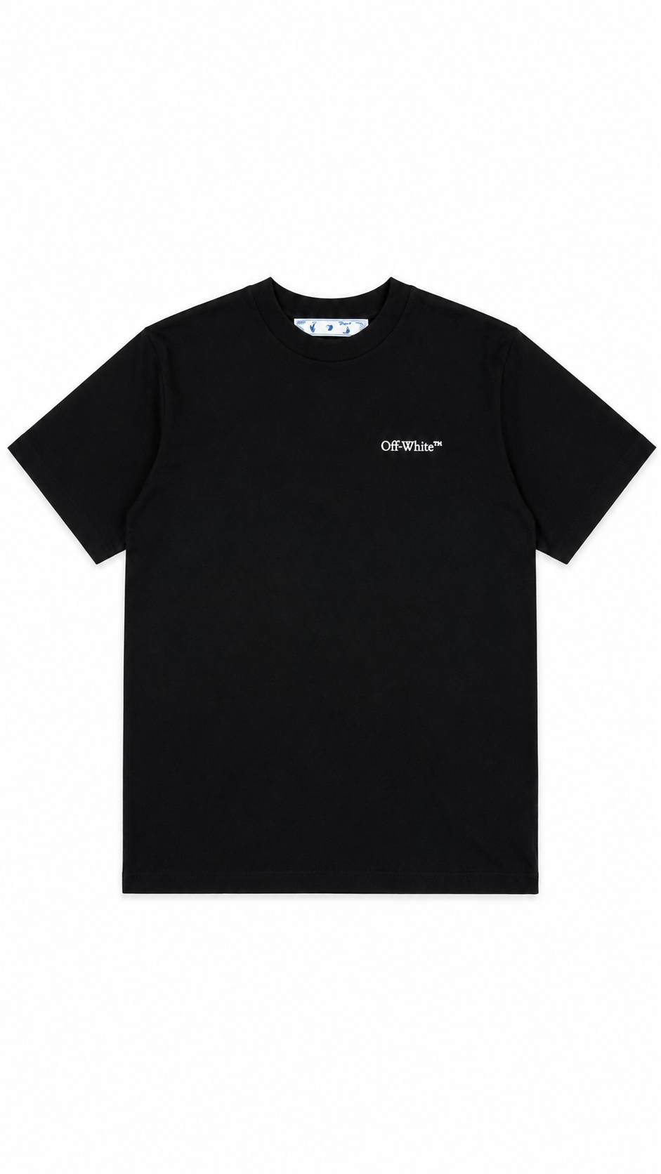 Tee-shirt Off-White noir vue de face avec le logo Off-White imprimé sur la poitrine