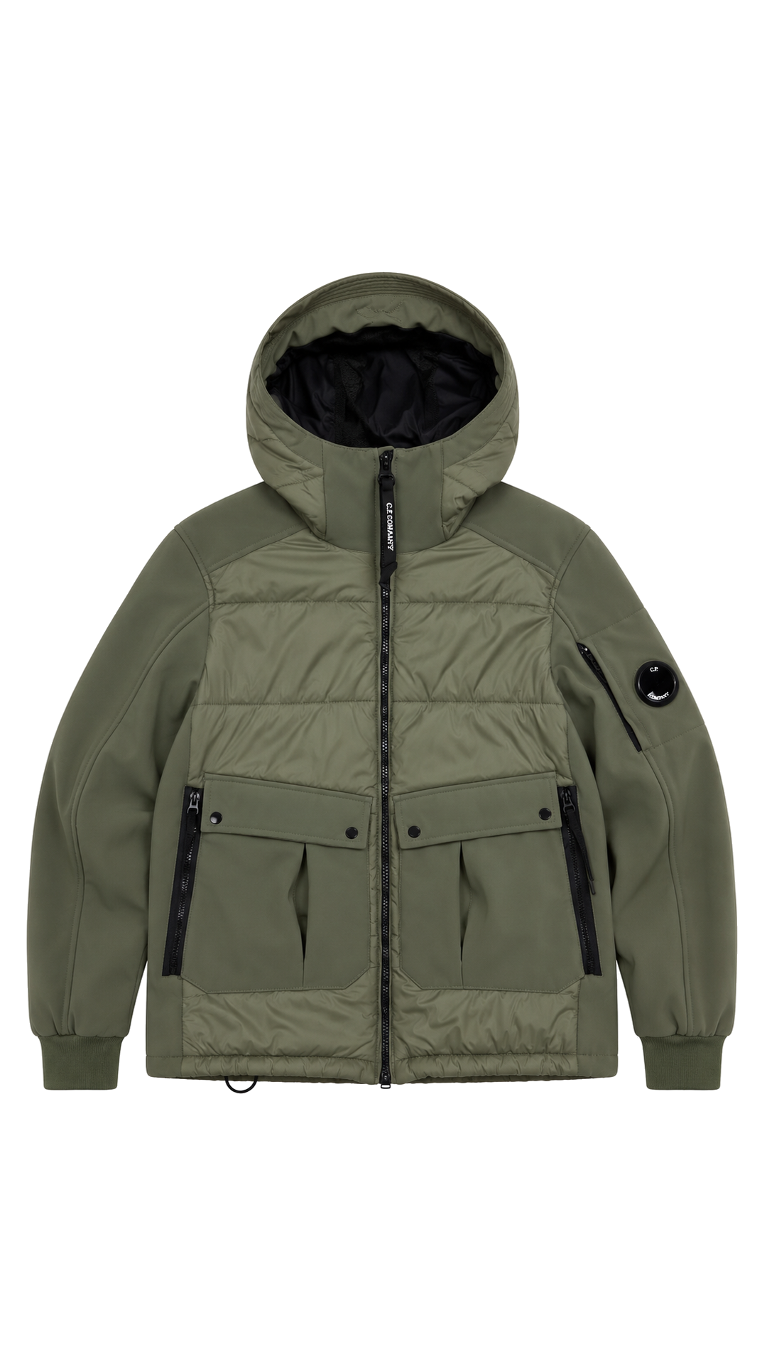 Veste Hybride à Capuche C.P Company Junior Shell-R Vintage Kaki Taille 12 ans – vue de face – NB08 Shop