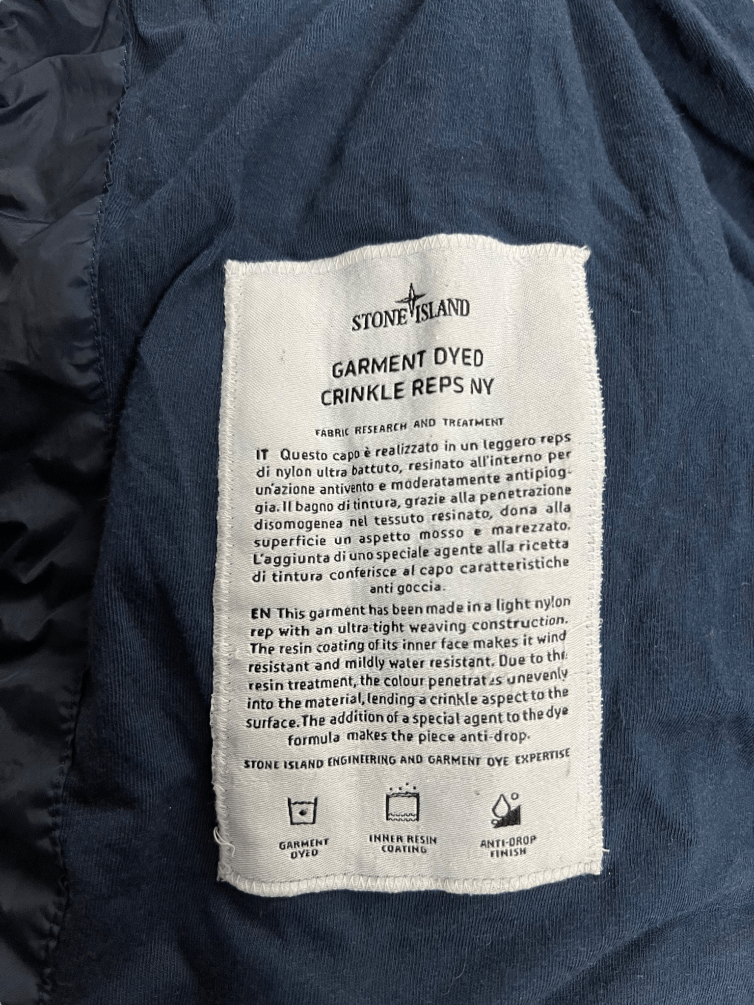 VESTE STONE ISLAND GARMENT DYED CRINKLE REPS NY - NB08 SHOP