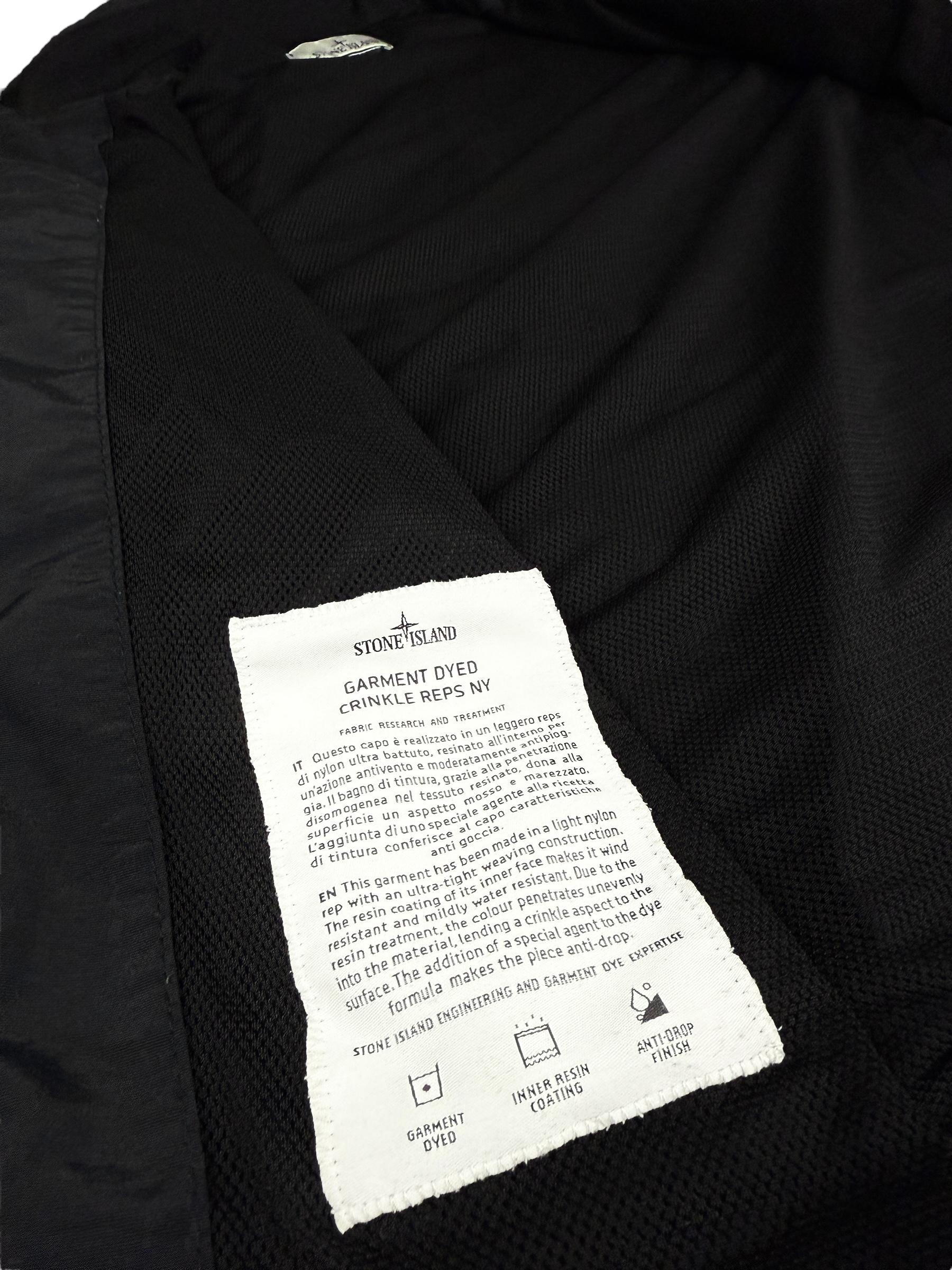 VESTE STONE ISLAND GARMENT DYED CRINKLE REPS NY - NOIR - TAILLE S
