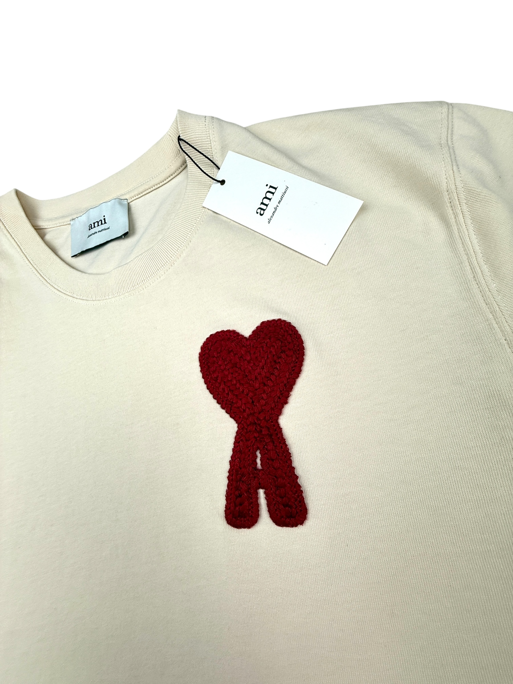 TEE-SHIRT AMI PARIS CŒUR ROUGE - CRÈME - NEUF