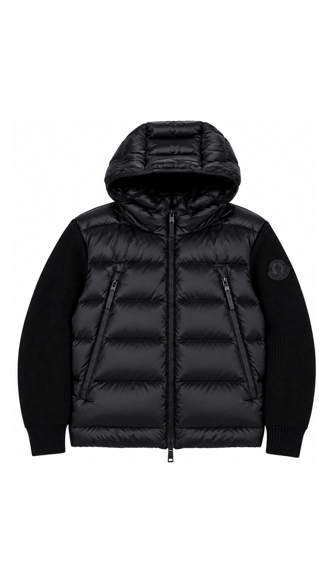 Cardigan Zippé Moncler Hybride à Capuche, Noir, Taille L, Neuf — photographie principale