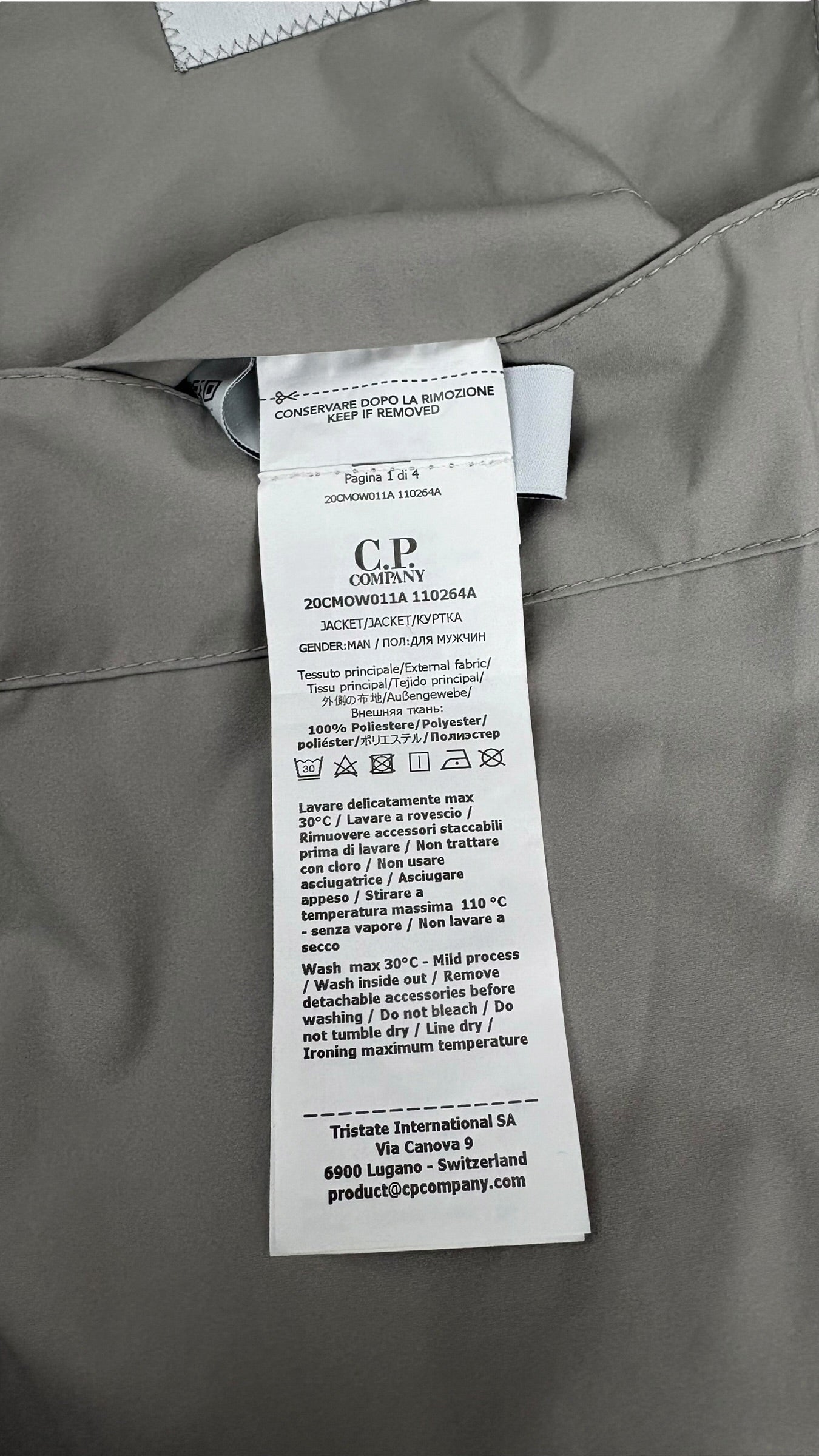 Veste C.P Company Pro-Tek grise taille M - étiquette