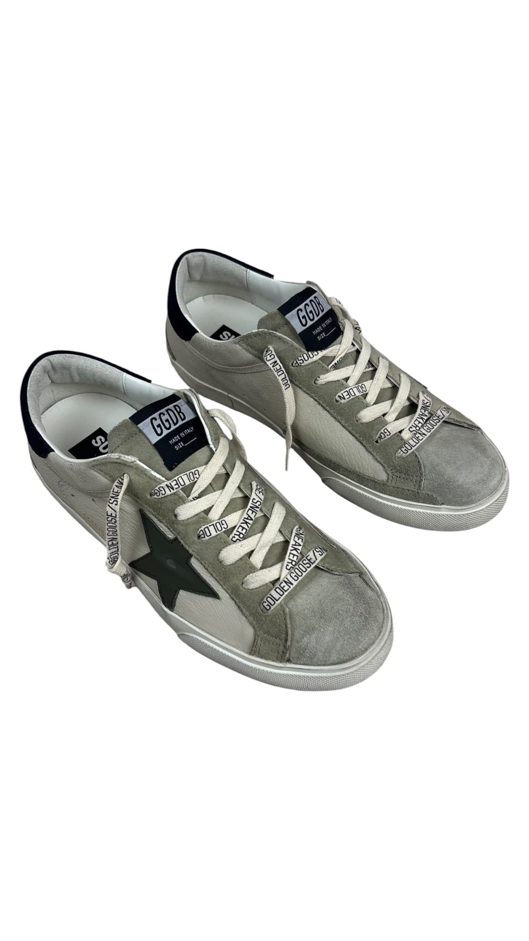 Sneakers Golden Goose Super-Star nappa et daim crème gris olive neuf - vue 3/4