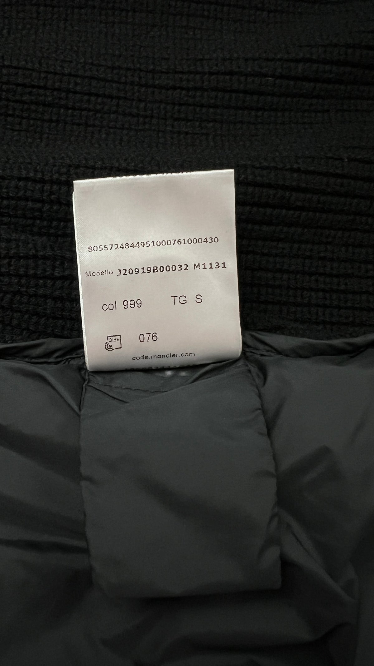 Cardigan Zippé Moncler Matelassé en Laine, Noir, Taille S — photographie complémentaire 9