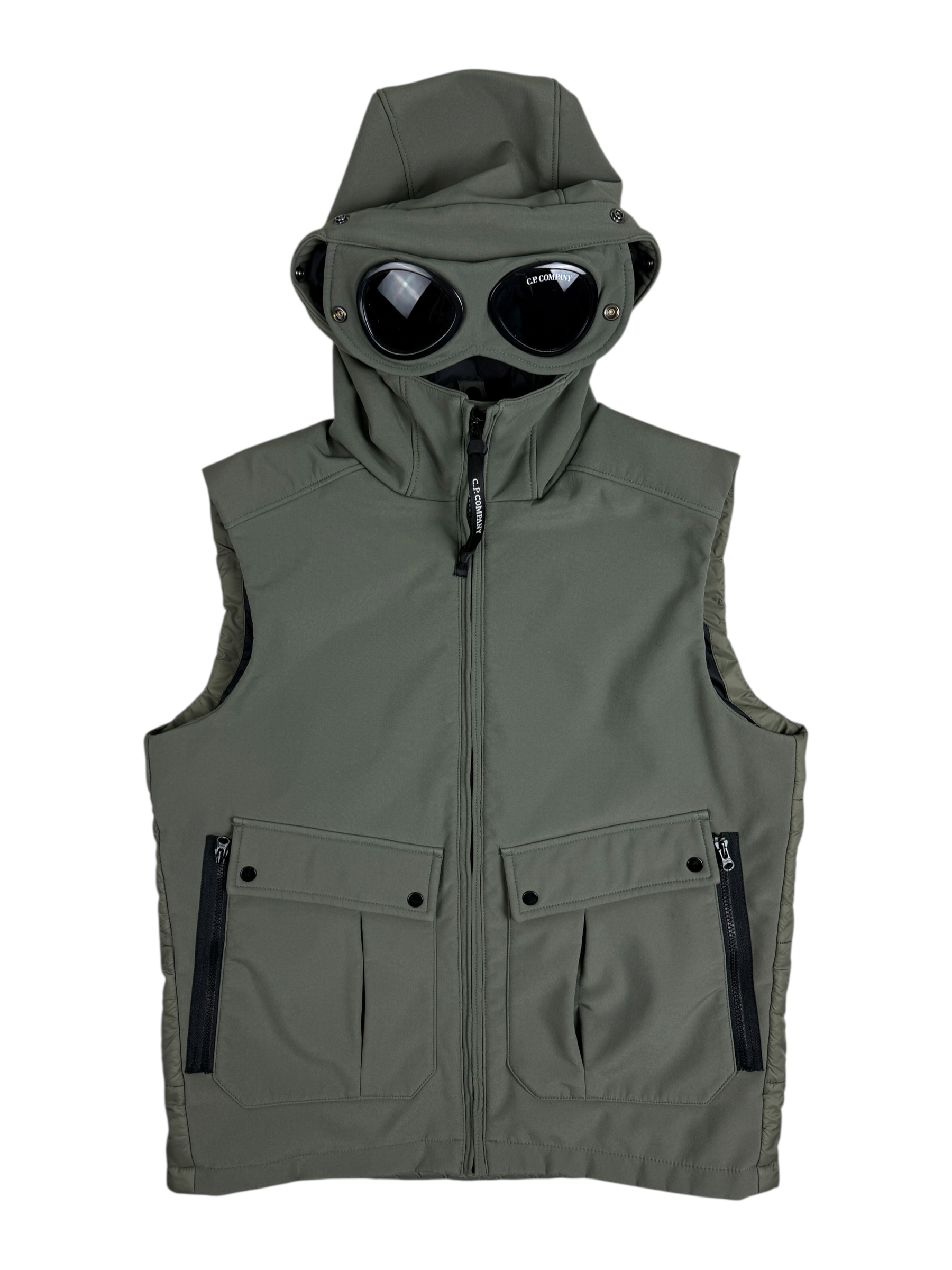 GILET C.P COMPANY SHELL-R GOGGLE JACKET - KAKI - TAILLE 12 ANS