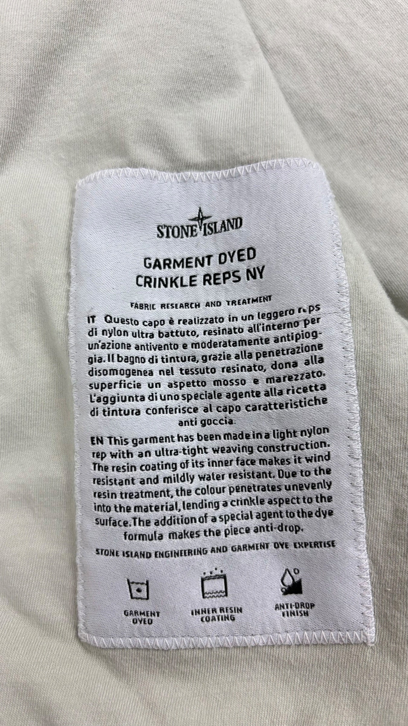 VESTE STONE ISLAND GARMENT DYED - BLANC CASSÉ - TAILLE S