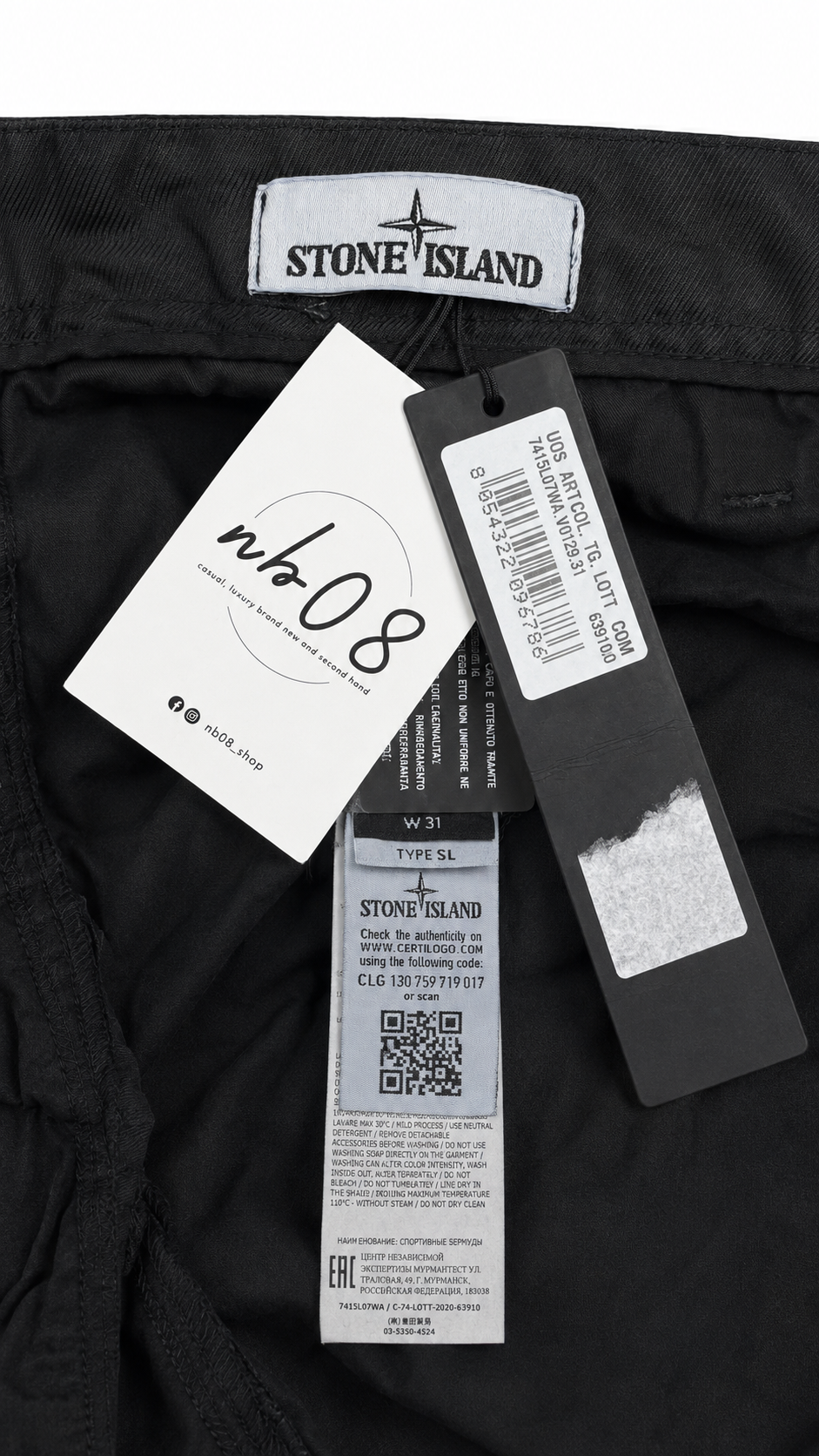 Short Cargo Stone Island noir taille W31 - vue 4/5