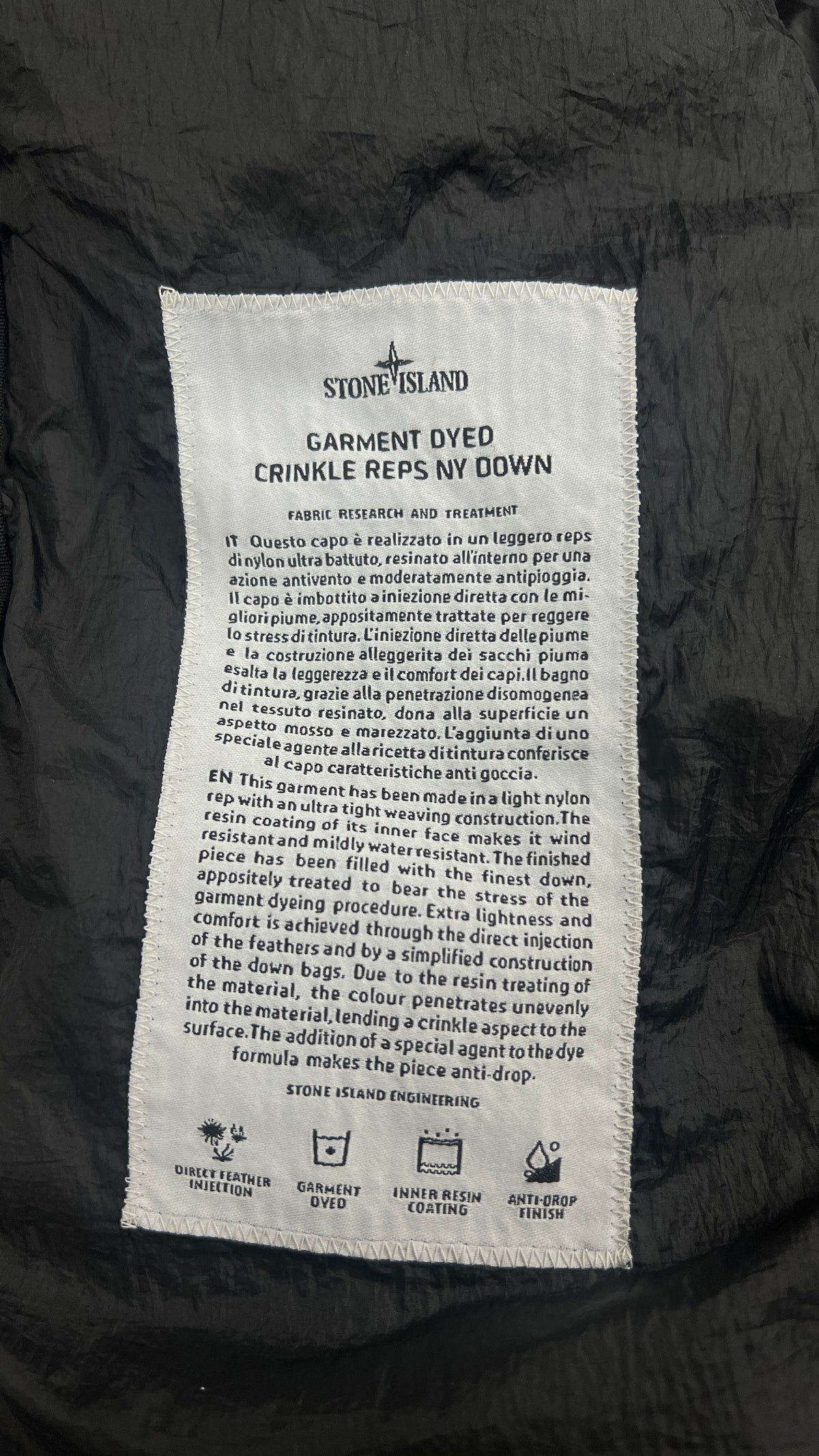 Doudoune à Capuche Stone Island Garment Dyed Crinkle Reps NY Down, Noir, Taille M — photographie complémentaire 4