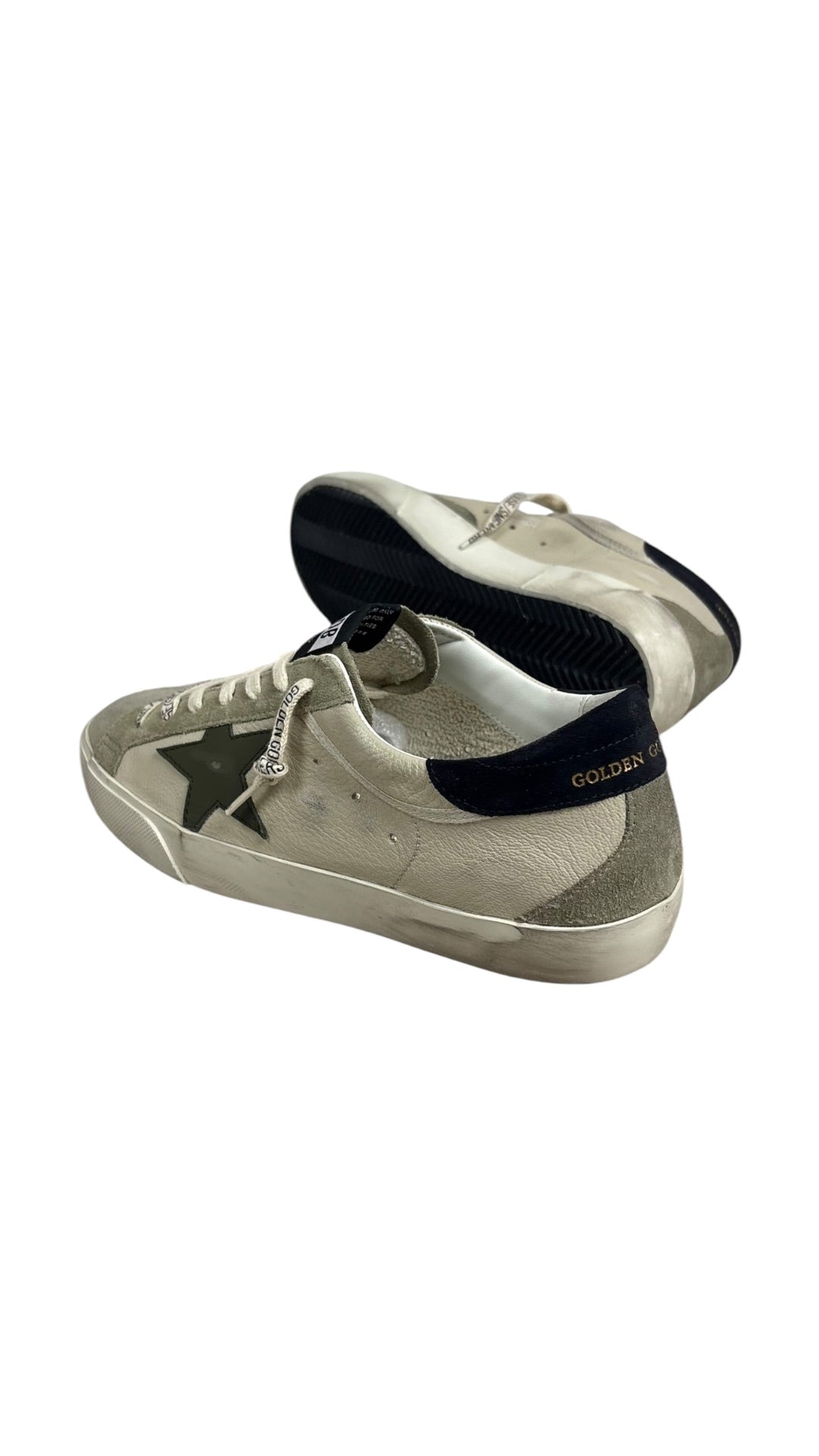 Sneakers Golden Goose Super-Star nappa et daim crème gris olive neuf - vue 4/4
