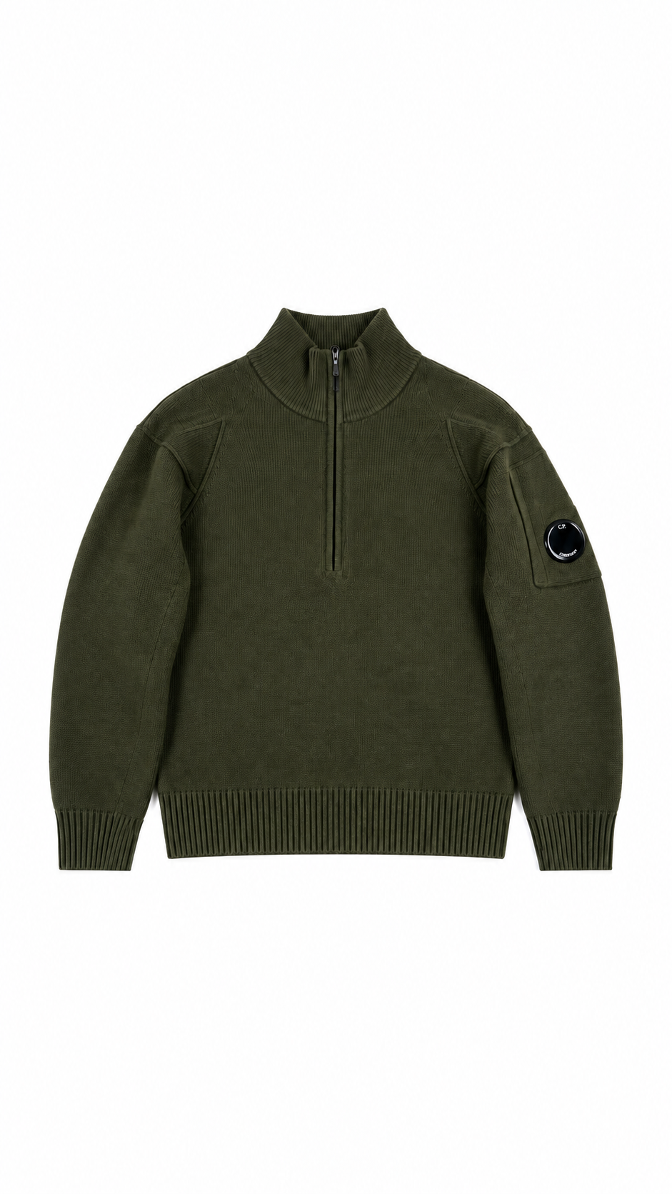 Pull Demi-Zip C.P Company Lens en Laine, Kaki, Taille S — photographie principale