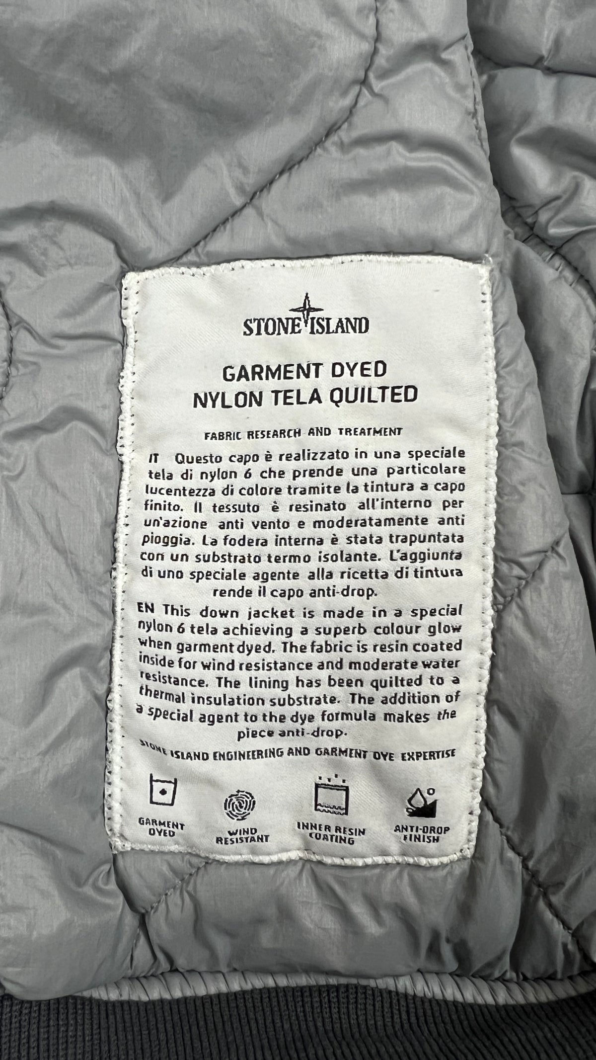 Veste Stone Island Garment Dyed Nylon Tela Quilted Vintage Gris Taille XL – photo complémentaire 3 – NB08 Shop
