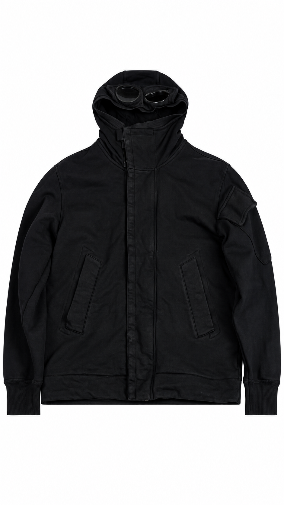 Sweat-shirt Hoodie Zippé C.P Company Goggle Diagonal Raised Fleece, Noir, Taille XS — photographie principale