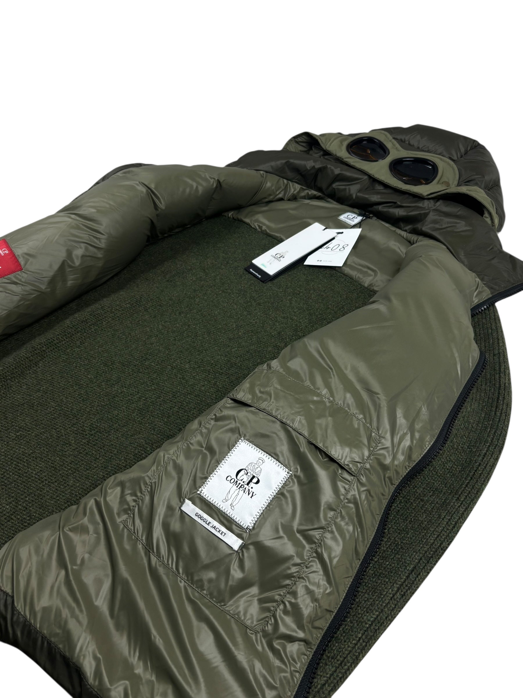 CARDIGAN C.P COMPANY D.D. SHELL DOWN GOGGLE JACKET - KAKI - TAILLE 52 - NEUF