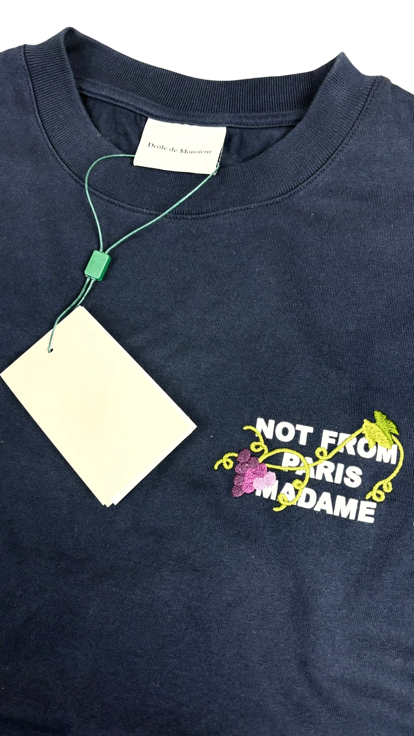 Tee-shirt Drôle de Monsieur Vine Embroidered Slogan bleu marine neuf - vue 3/4