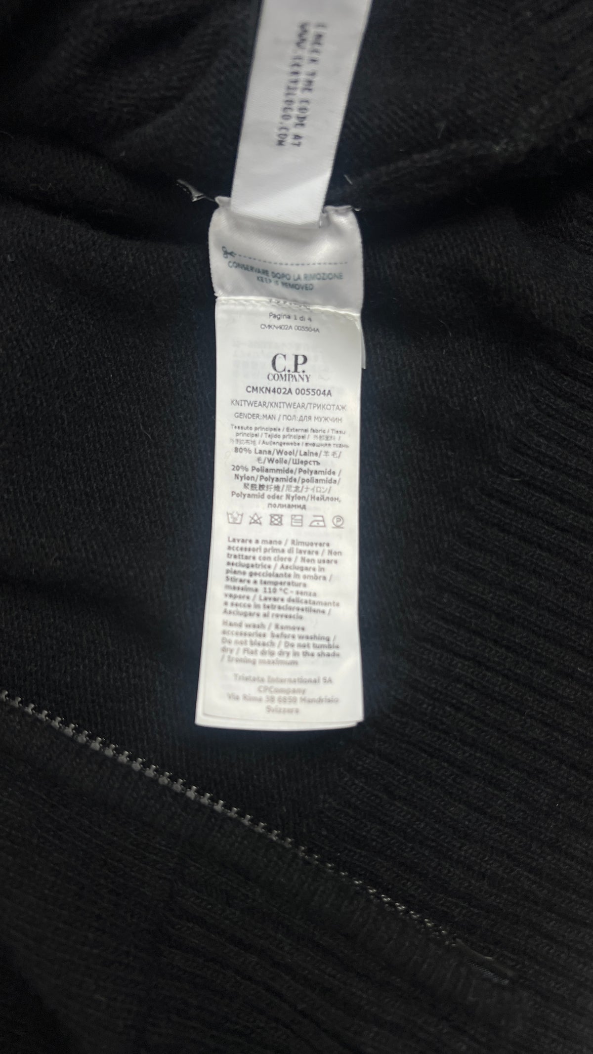 Pull Zippé C.P Company Lens en Laine, Noir, Taille 50 — photographie complémentaire 6