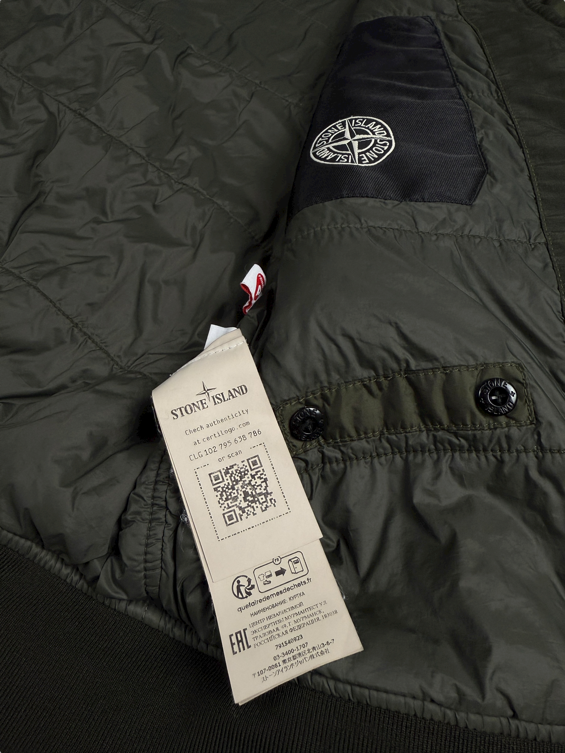 VESTE STONE ISLAND GARMENT DYED CRINKLE REPS R-NY WITH PRIMALOFT TC - KAKI - TAILLE L
