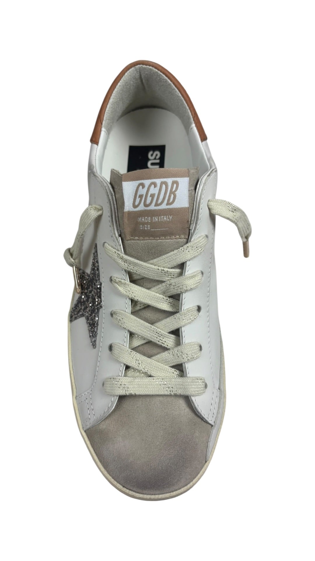 Sneakers Golden Goose Super-Star femme étoile pailletée blanc beige - Neuf
