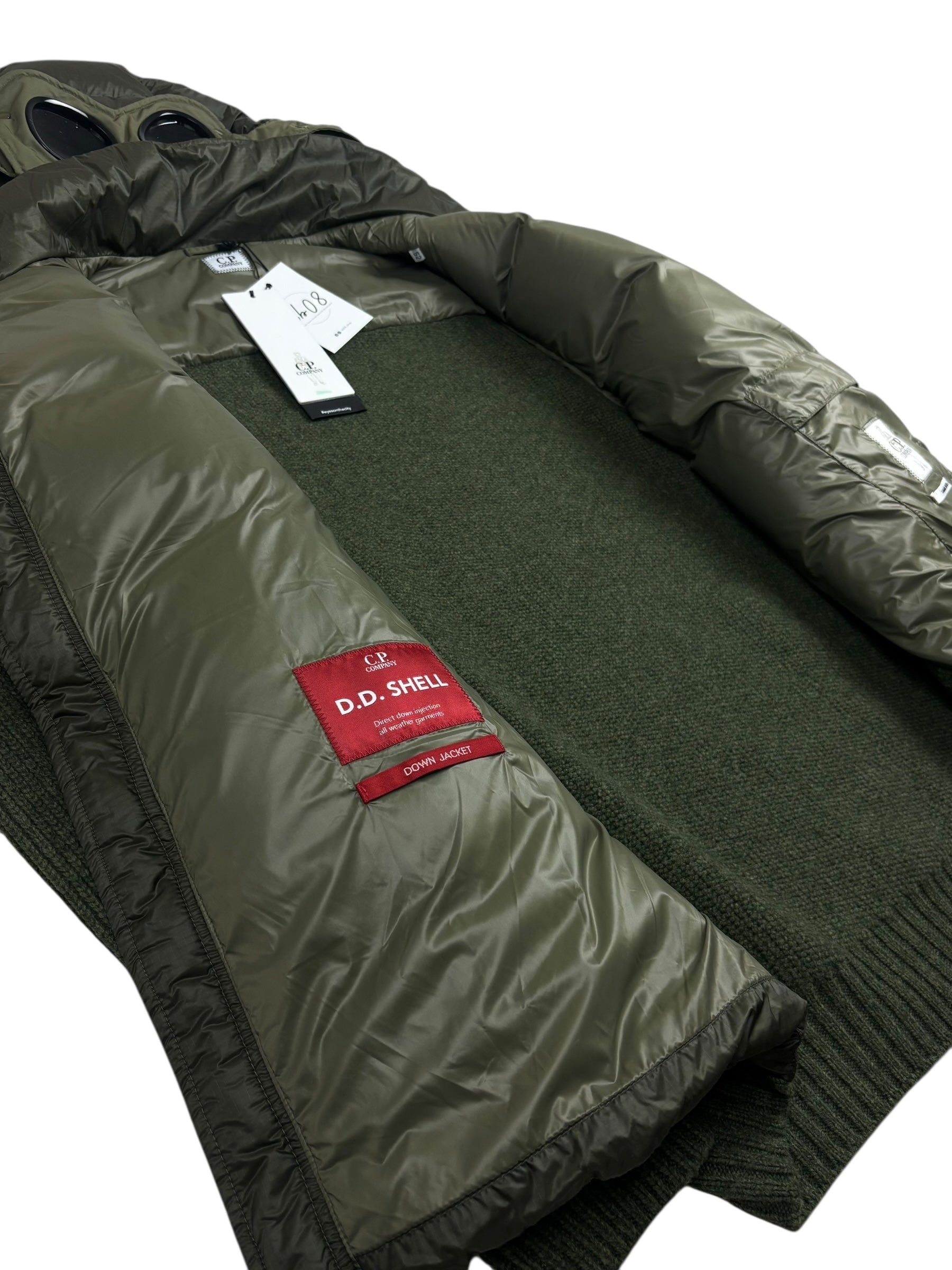 CARDIGAN C.P COMPANY D.D. SHELL DOWN GOGGLE JACKET - KAKI - TAILLE 52 - NEUF