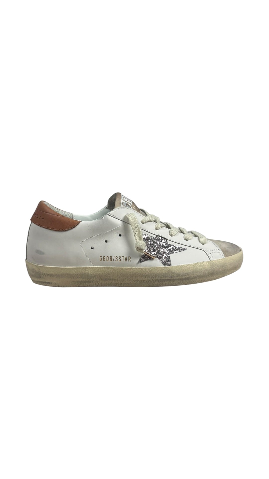 Sneakers Golden Goose Super-Star femme étoile pailletée blanc beige - Neuf