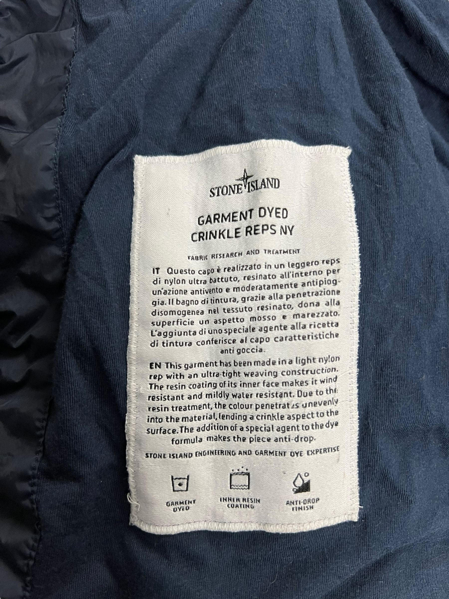 VESTE STONE ISLAND GARMENT DYED CRINKLE REPS NY