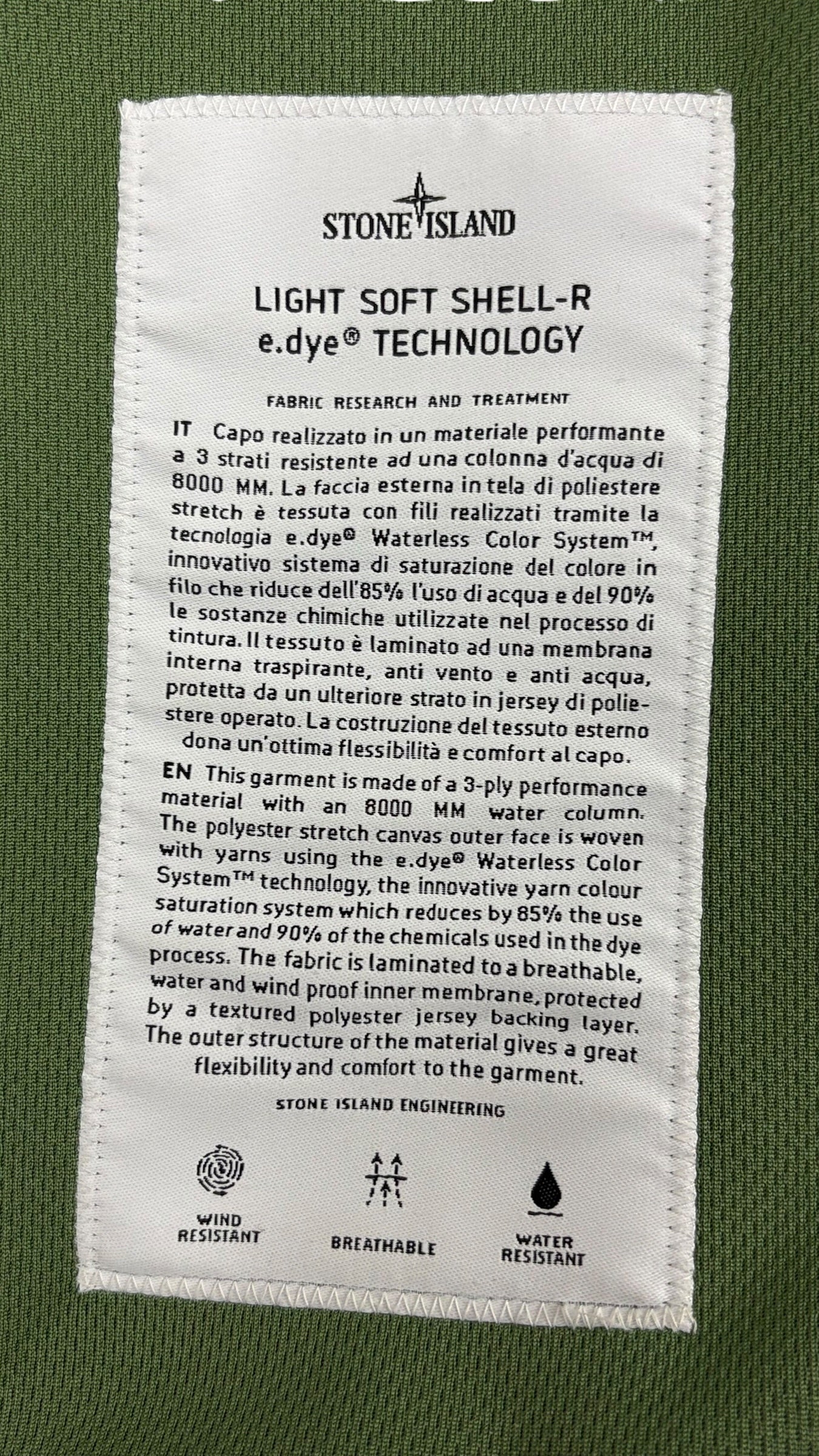 VESTE STONE ISLAND LIGHT SOFT SHELL-R - VERT - TAILLE S