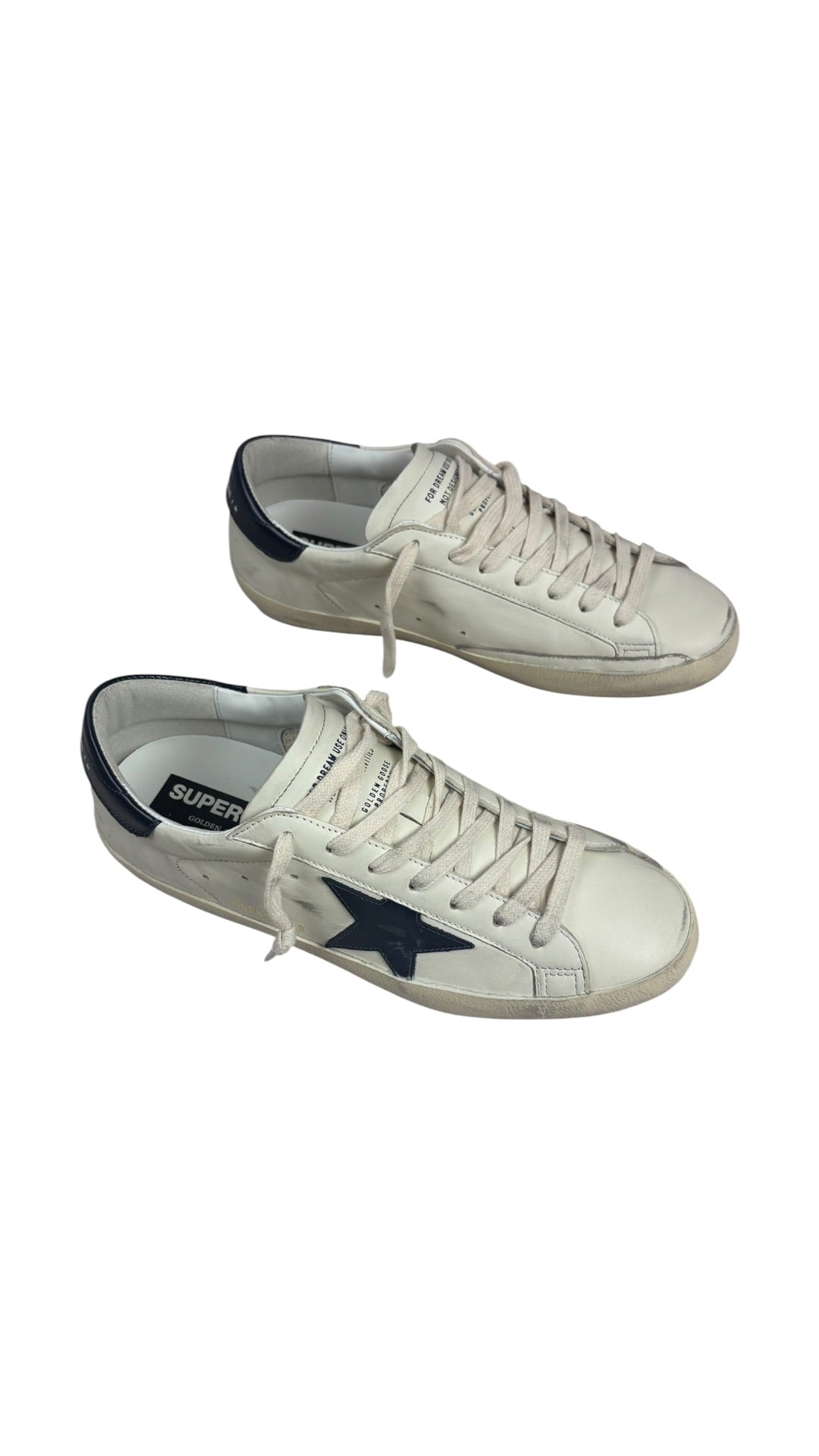 Sneakers Golden Goose Super-Star nappa beige bleu nuit neuf - vue 3/4