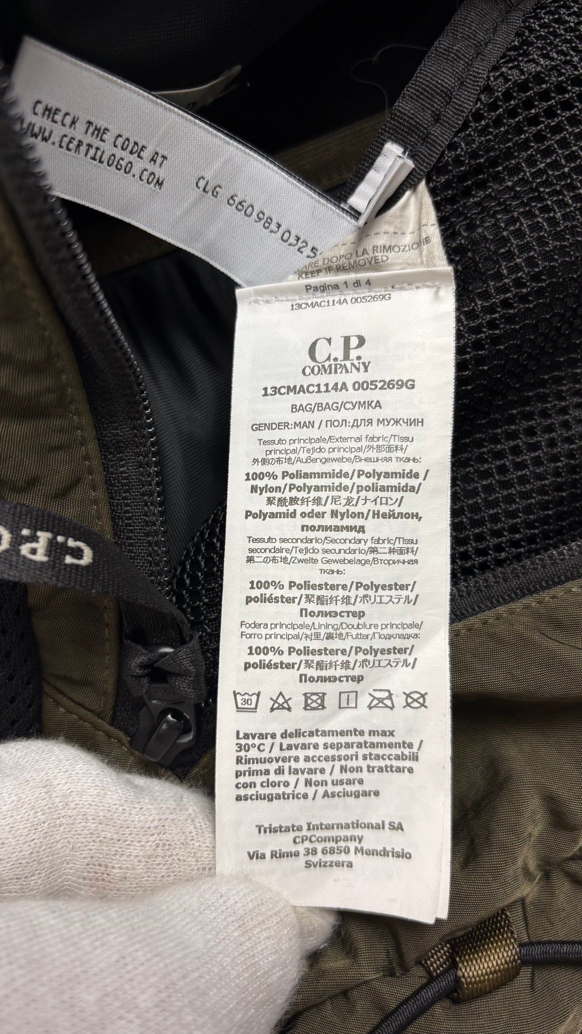 Sacoche Crossbody C.P Company Lens à Laçage kaki taille UNI, détail matière et finitions — vue 6