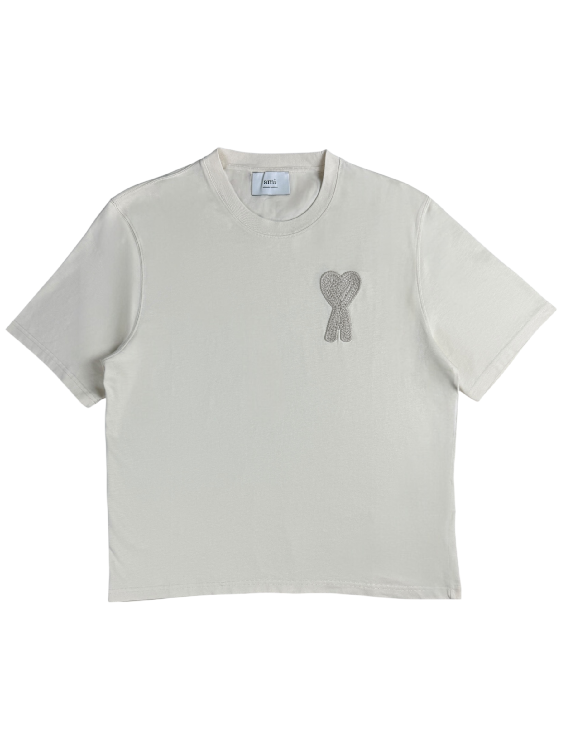 TEE-SHIRT AMI PARIS CŒUR TON SUR TON- CRÈME - NEUF