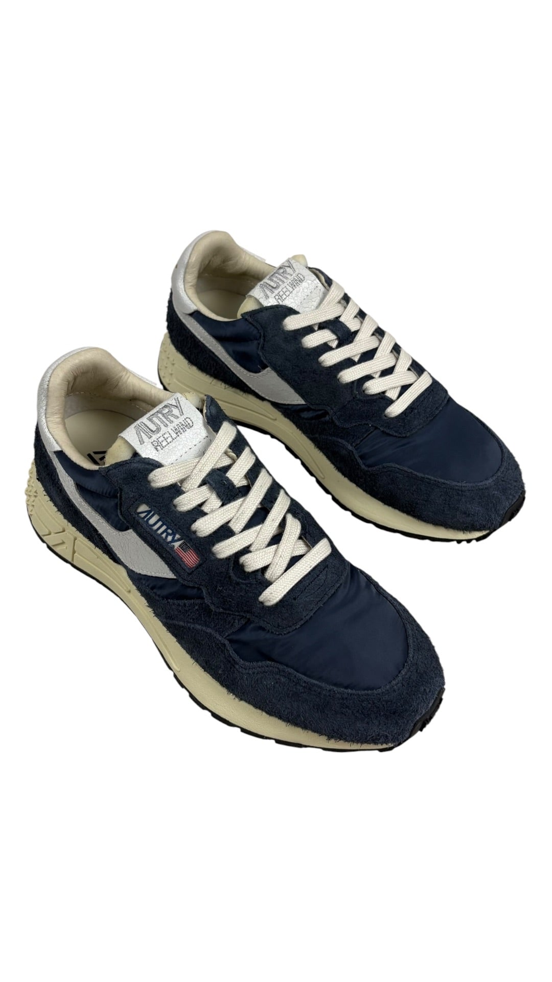 Sneakers Autry Reelwind Low Man nylon blanc bleu space neuf - vue 3/4
