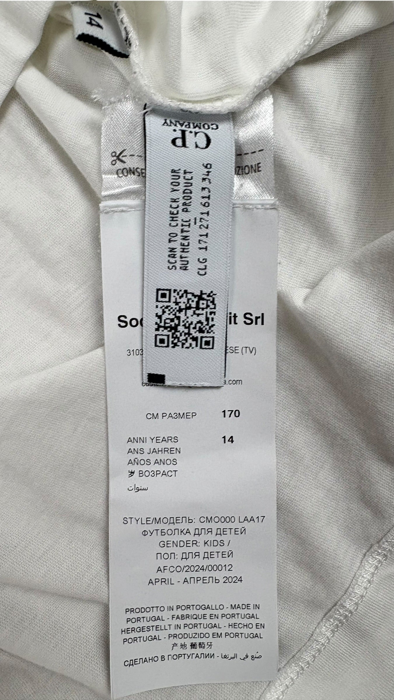 TEE-SHIRT MANCHES LONGUES C.P COMPANY - BLANC - TAILLE 14 ANS