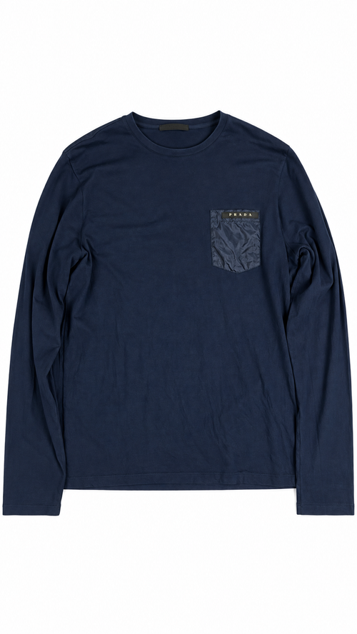Tee-shirt Manches Longues Prada Poche Nylon - Marine - Taille M