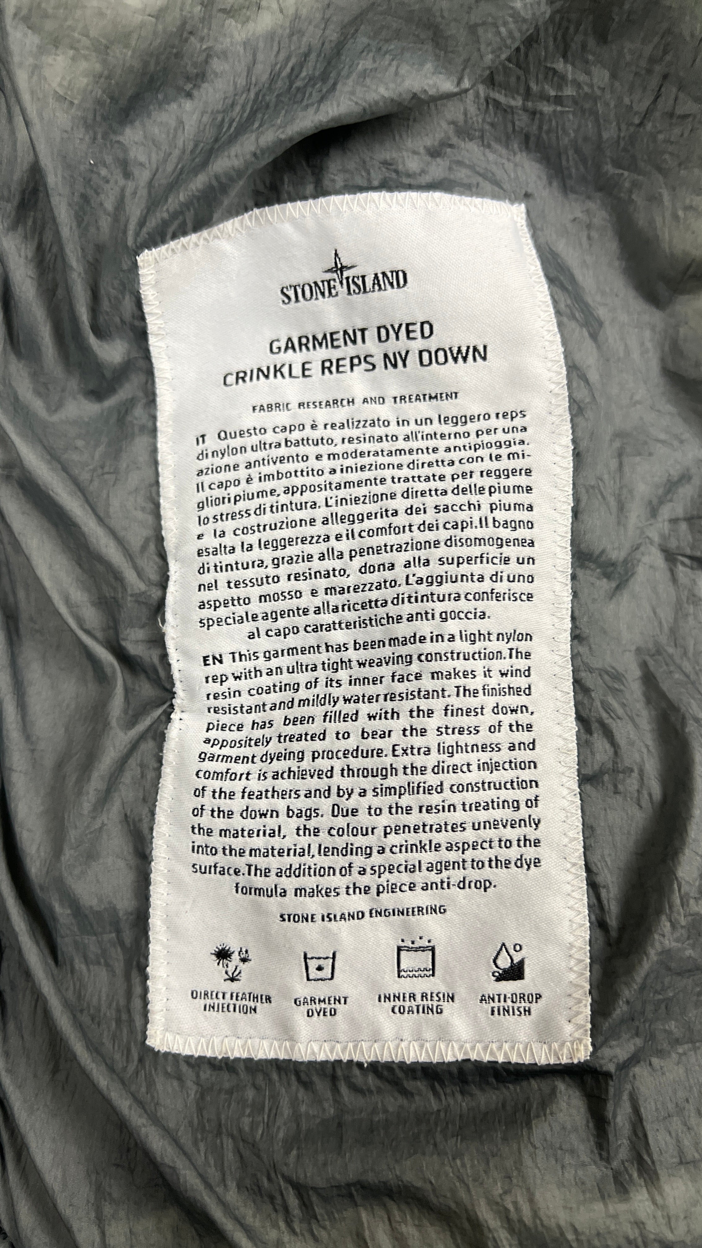 Doudoune Stone Island Crinkle Reps NY Down - Gris - Taille M