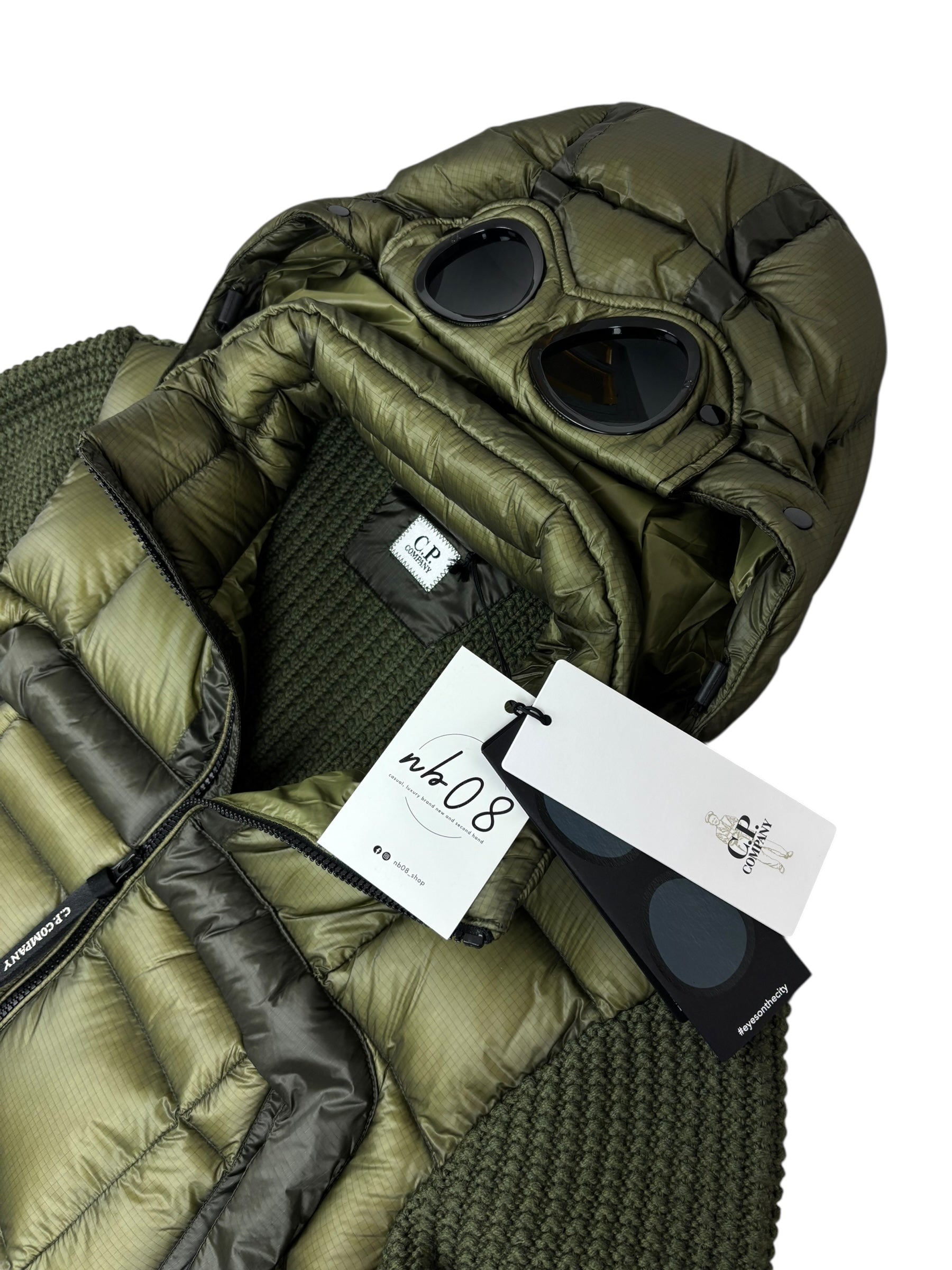 CARDIGAN C.P COMPANY D.D. SHELL DOWN GOGGLE JACKET - KAKI - TAILLE XS - NEUF