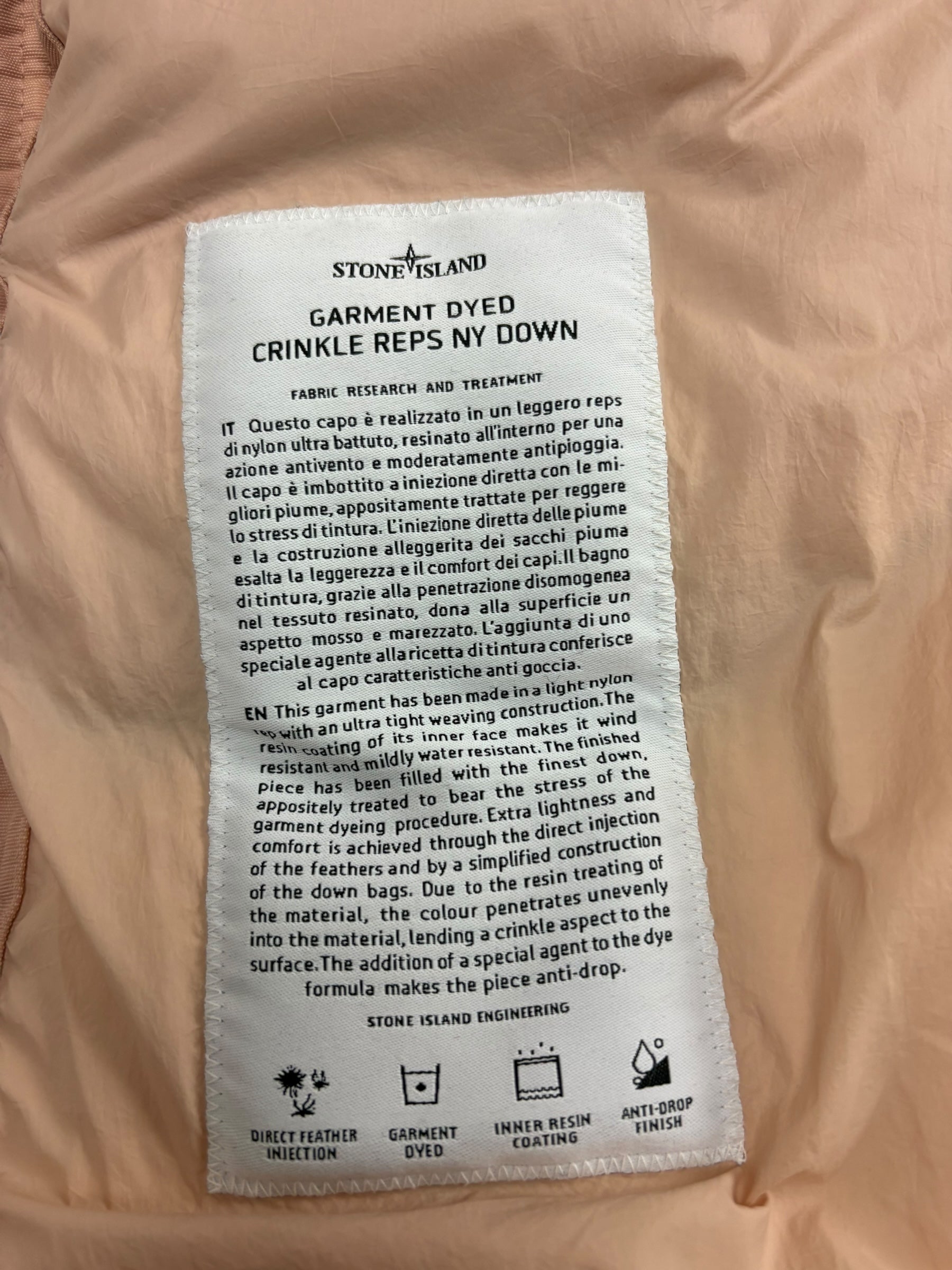 DOUDOUNE STONE ISLAND GARMENT DYED CRINKLE REPS NY DOWN - ROSE - TAILLE S
