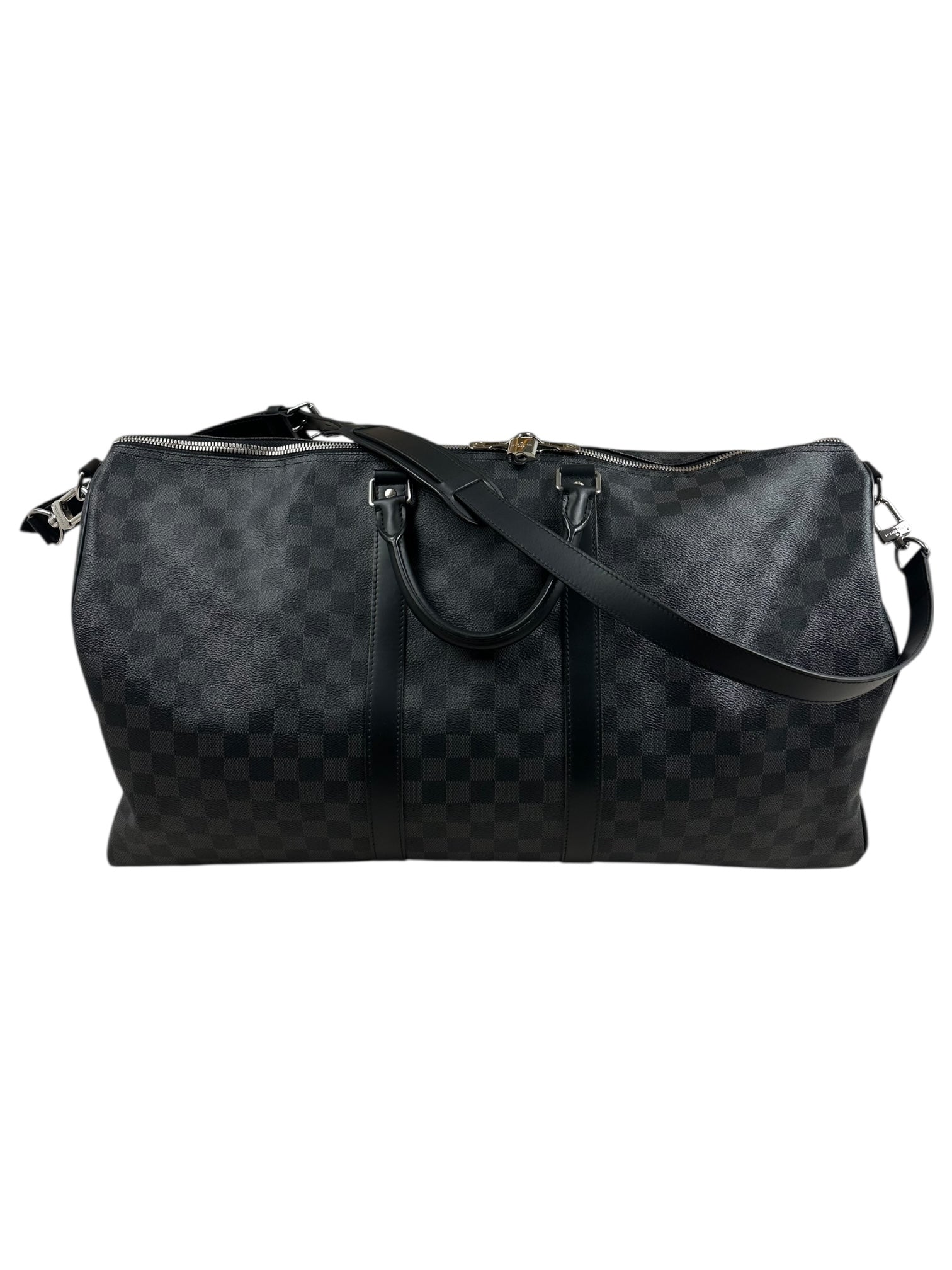 LOUIS VUITTON - SAC DE VOYAGE KEEPALL BANDOULIÈRE 55 - TOILE DAMIER GRAPHITE