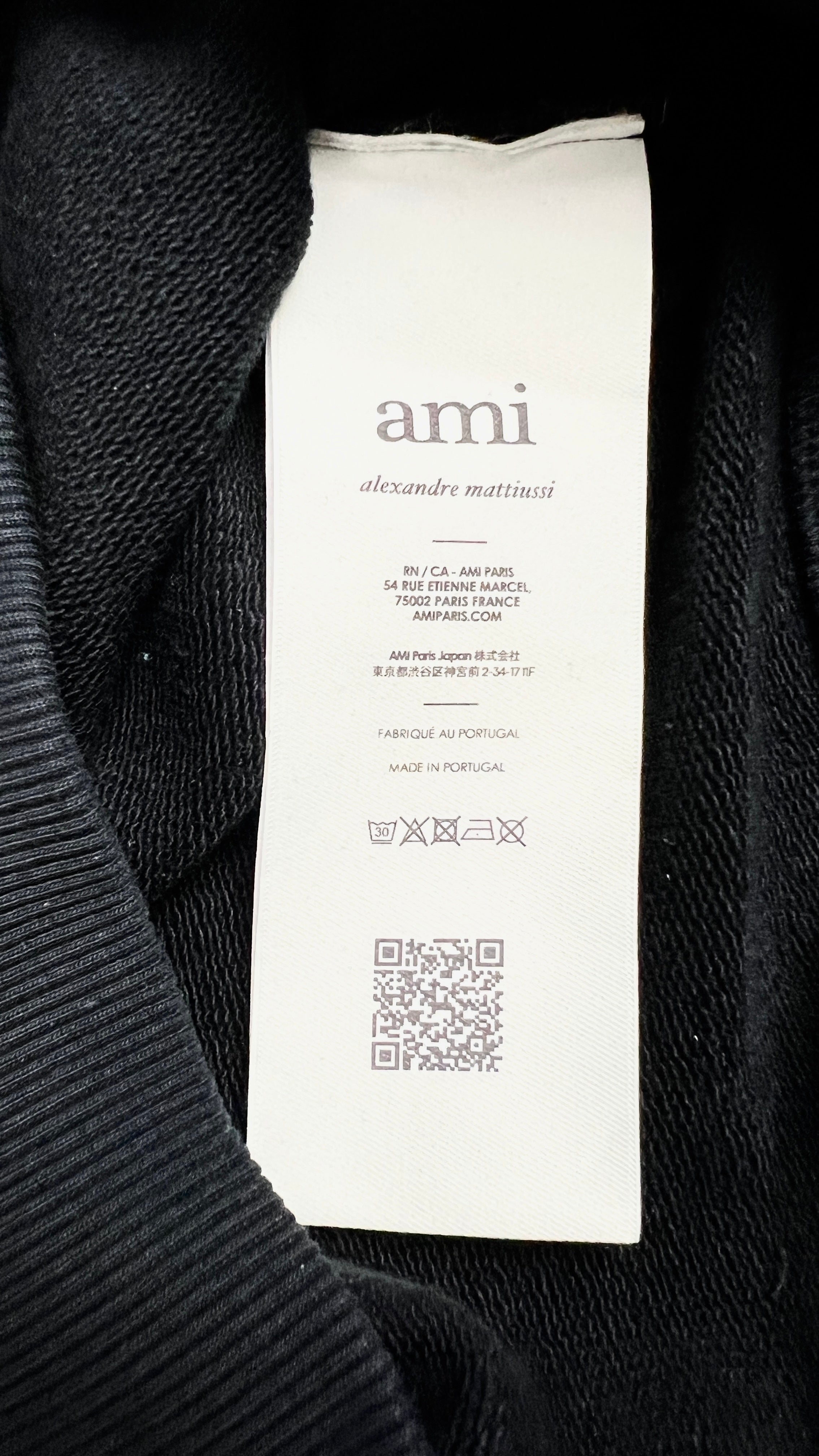 Sweatshirt Ami de Coeur AMI Paris noir neuf, finitions bord-côtes en détail — vue 4