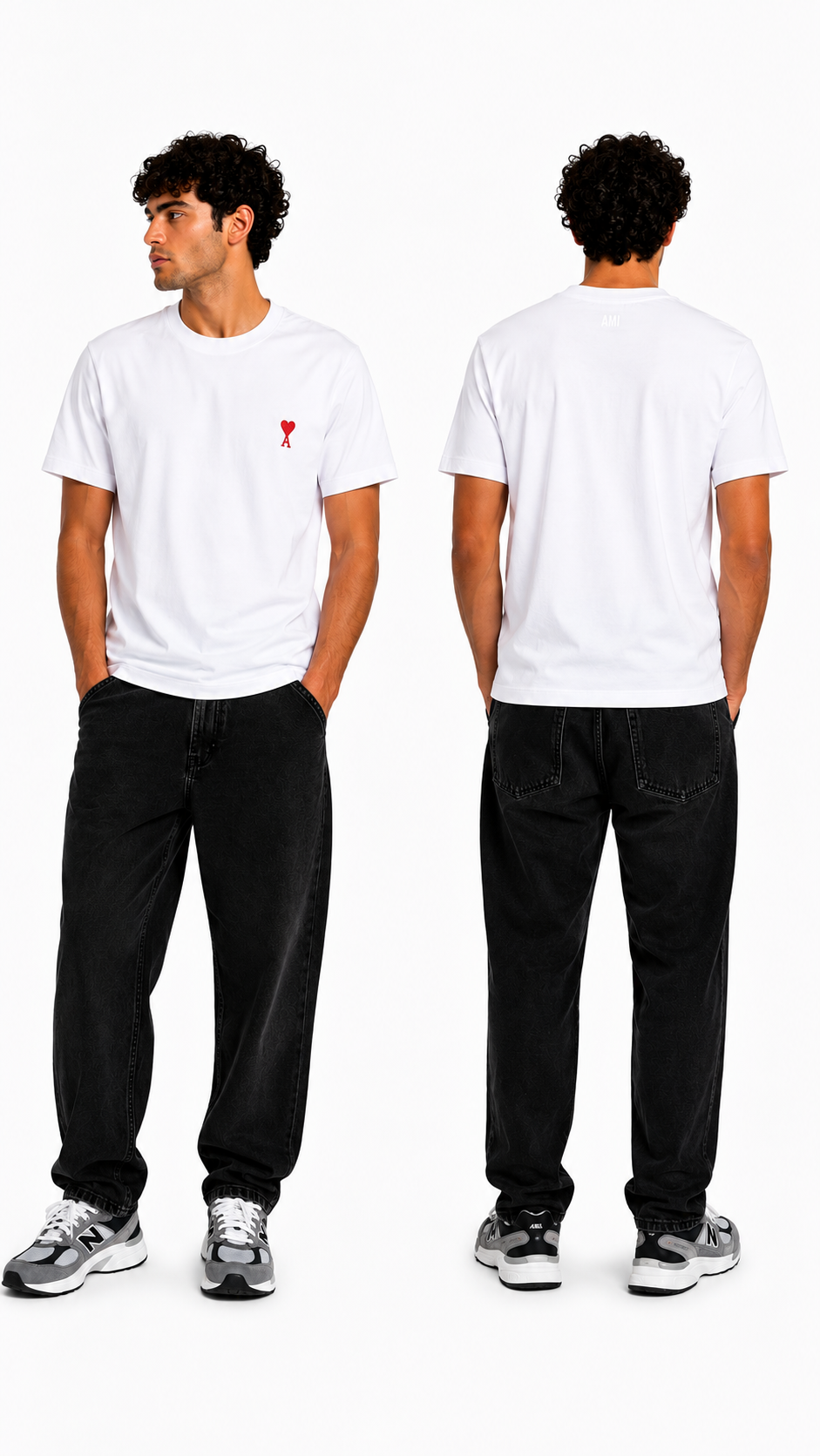 Tee-shirt AMI Paris Logo Rouge blanc, détail étiquettes et finitions — vue 7